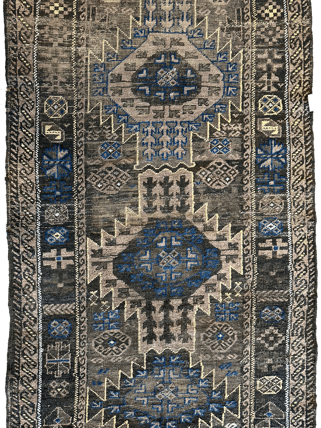 Antique 1880s Primitive Tribal Baluch Wool Rug 3’x6’4”