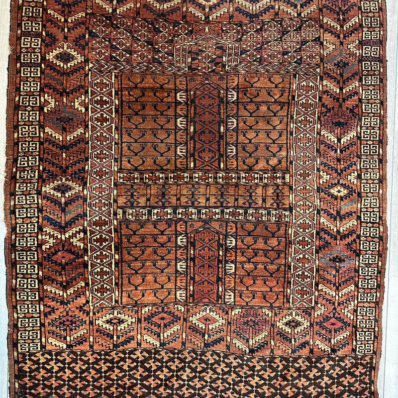 Antique 1880s Turkoman Tekke Ensi Tent Door Covering Rug 4’ x4’8”