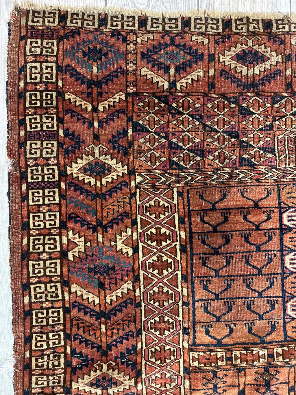 Antique 1880s Turkoman Tekke Ensi Tent Door Covering Rug 4’ x4’8”