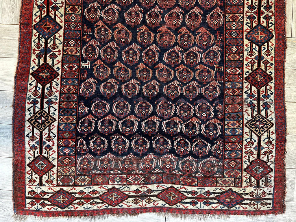 Antique All Over Paisley Kurdish Afshar Rug 4’5” x 8’11”