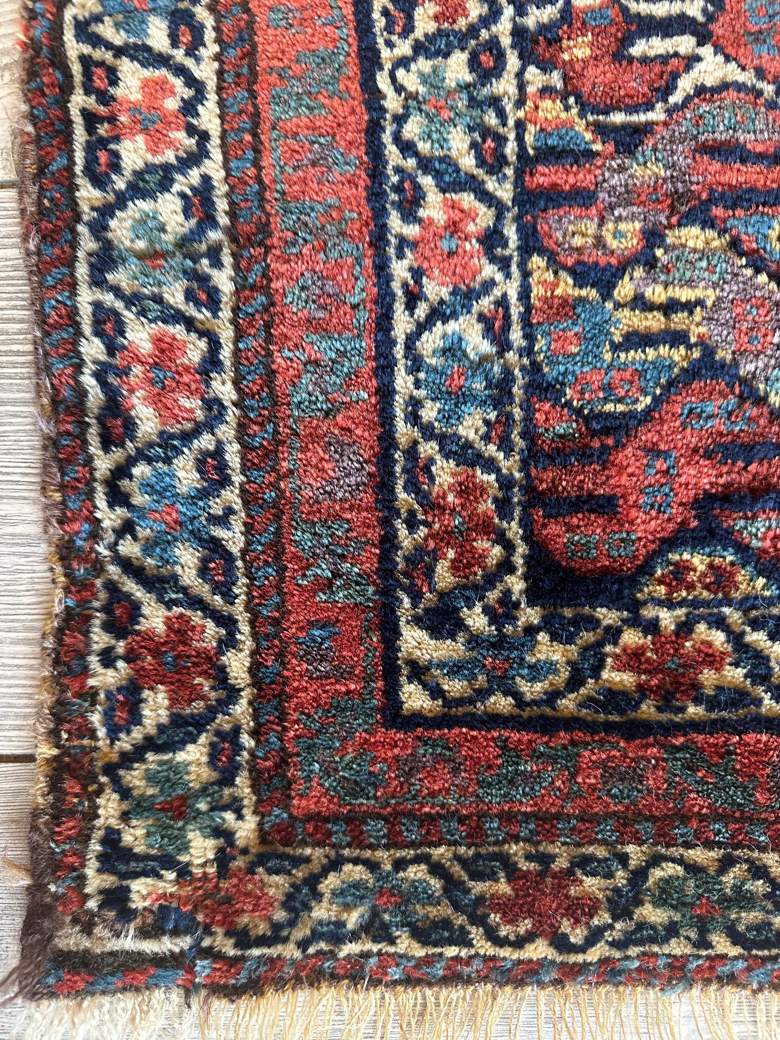 Antique Natural Dyes Small Kurdish Square Decorative Hanging Rug - 22" X 24"