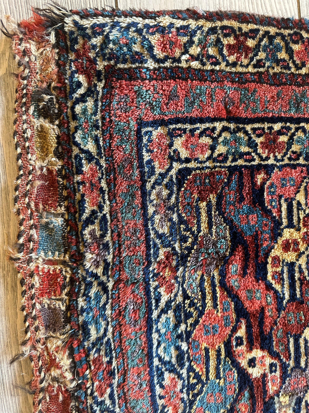Antique Natural Dyes Small Kurdish Square Decorative Hanging Rug - 22" X 24"