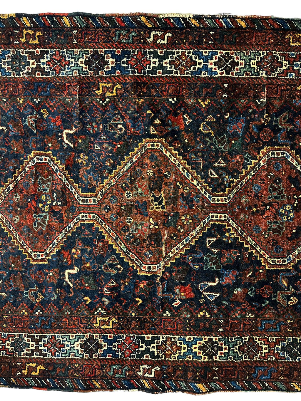 Antique Persian Khamseh Tribal Rug 4' x 5’10”