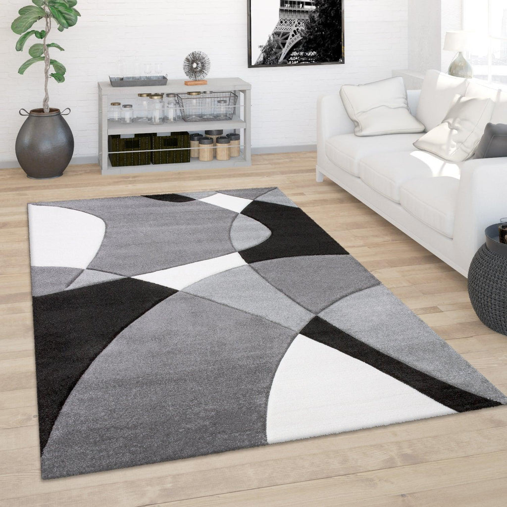 Area Rug Madeira Abstract Curved Pattern - Black White
