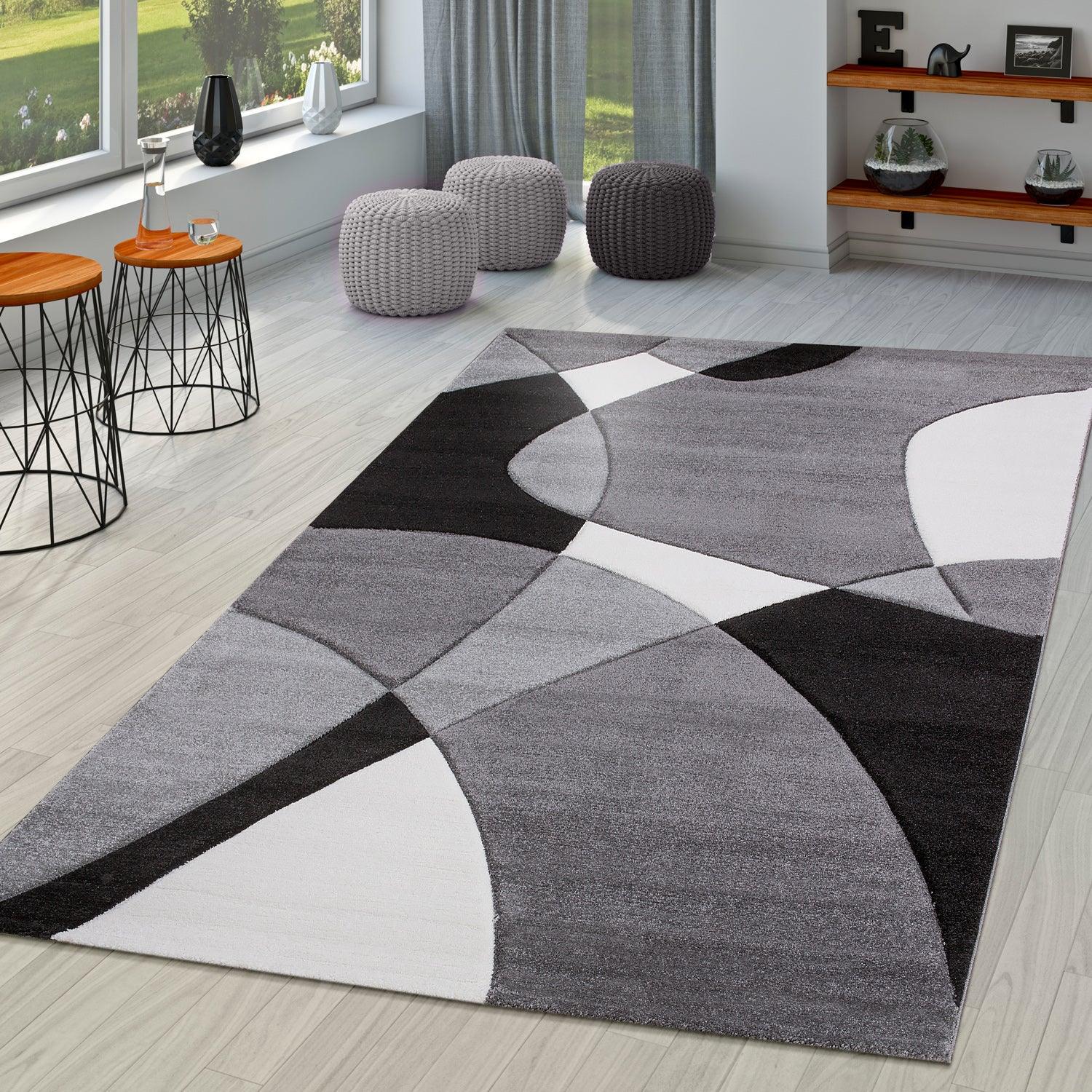Area Rug Madeira Abstract Curved Pattern - Black White