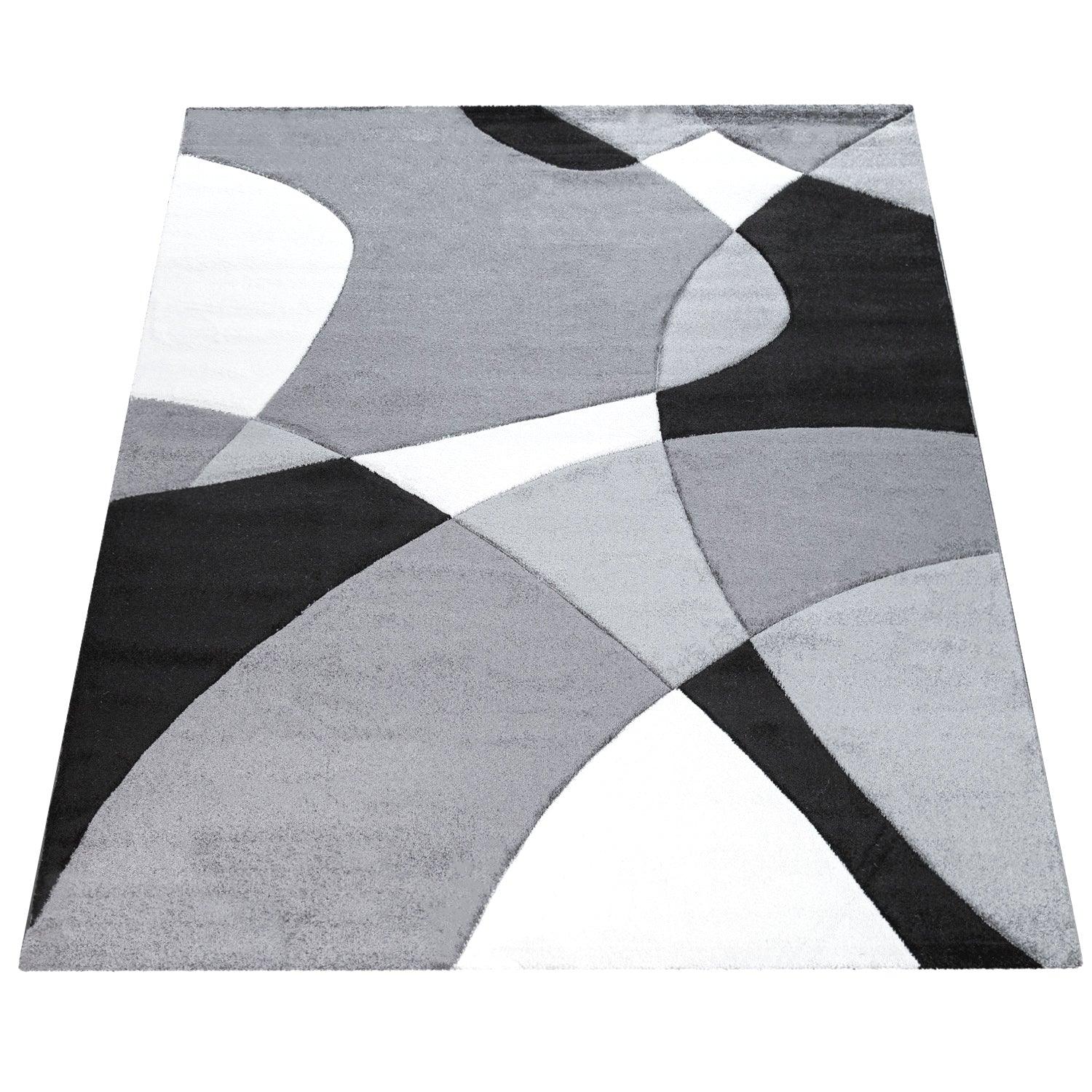 Area Rug Madeira Abstract Curved Pattern - Black White