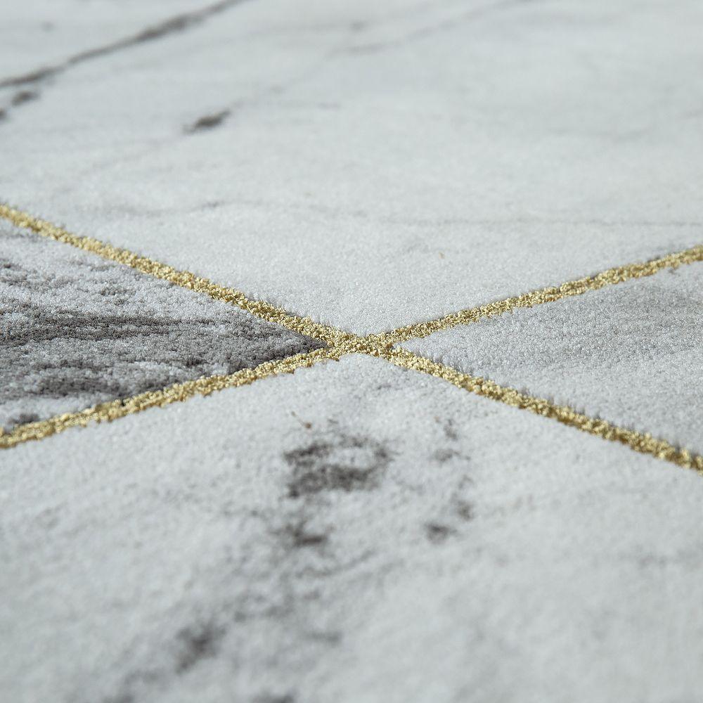 Area Rug Marble Pattern Checkered in Grey Gold Beige