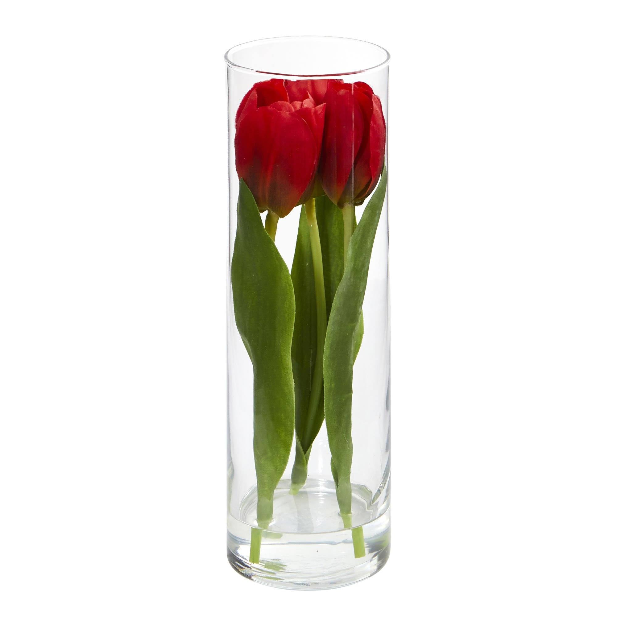 10" Artificial Tulips Arrangement in Glass Vase"
