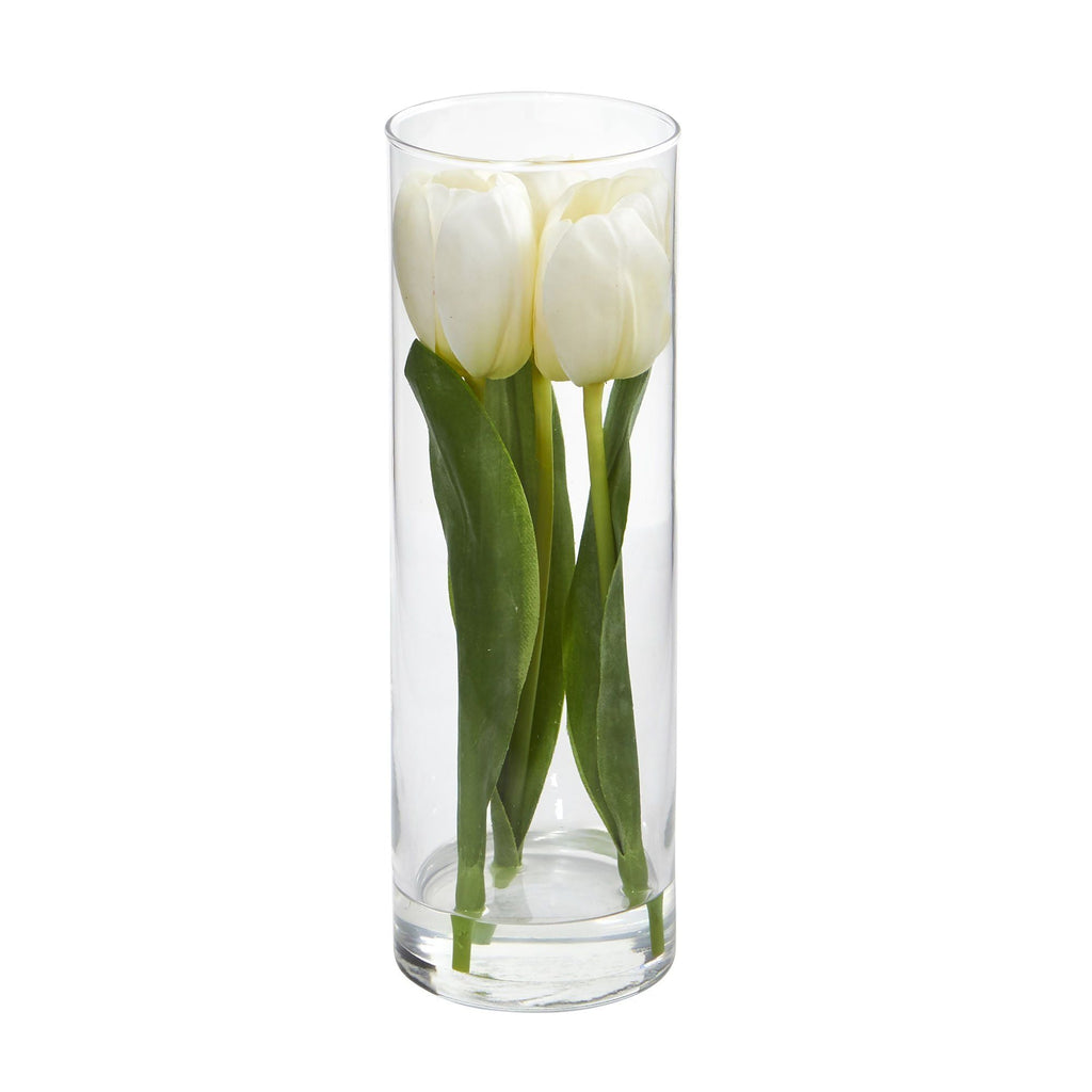 10" Artificial Tulips Arrangement in Glass Vase"