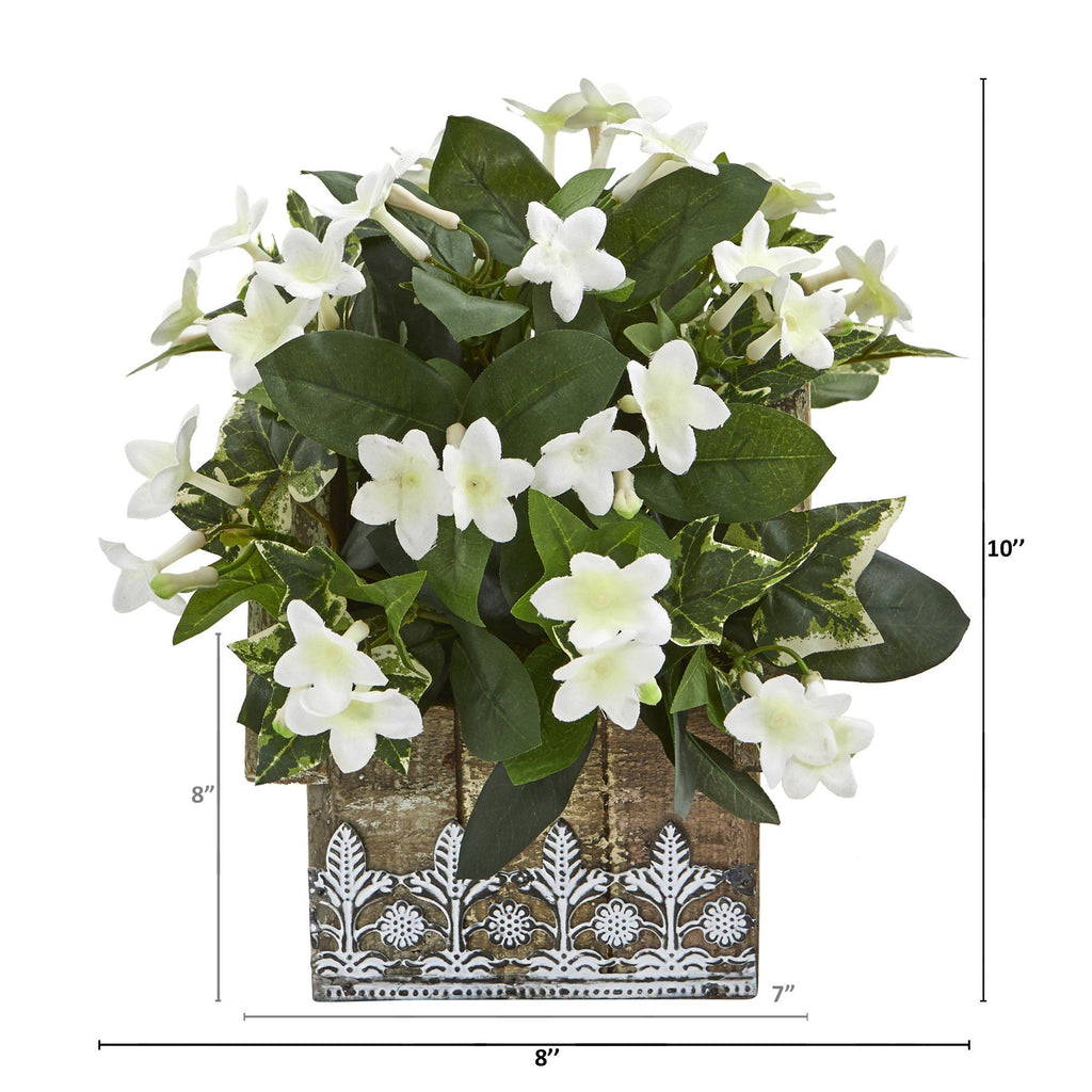 10” Mix Stephanotis and Ivy Artificial Plant in Hanging Floral Design House Planter