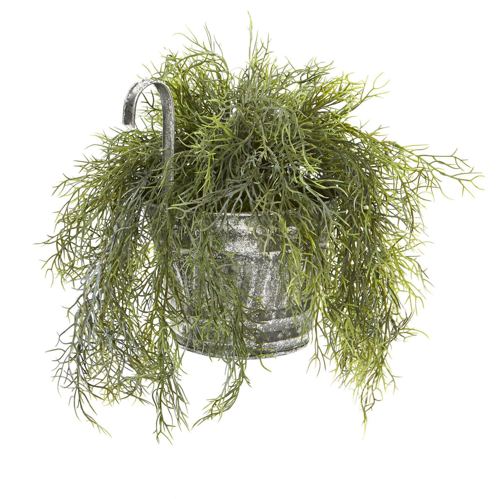 10” Tillandsia Moss Artificial Plant in Vintage Hanging Metal Pail