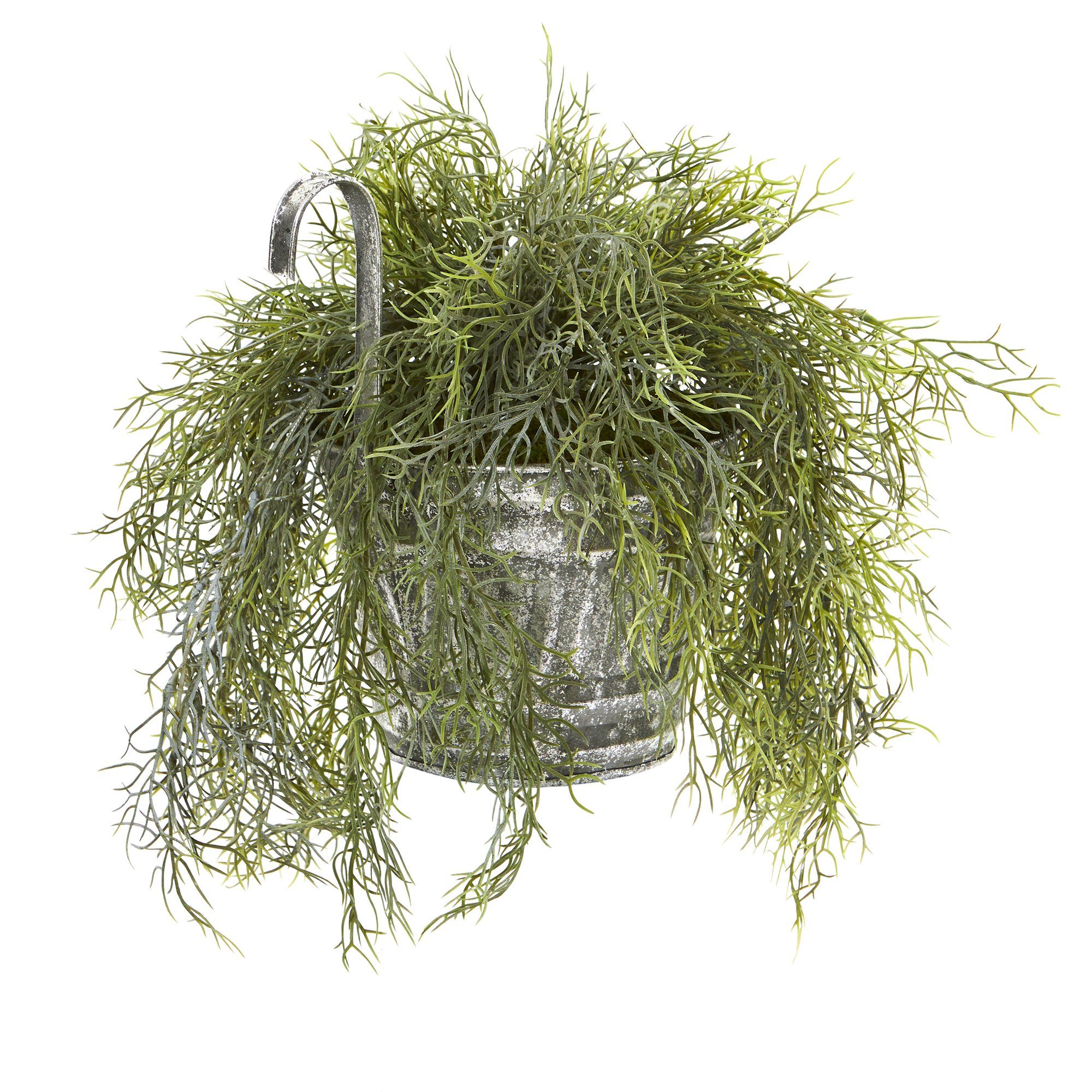 10” Tillandsia Moss Artificial Plant in Vintage Hanging Metal Pail