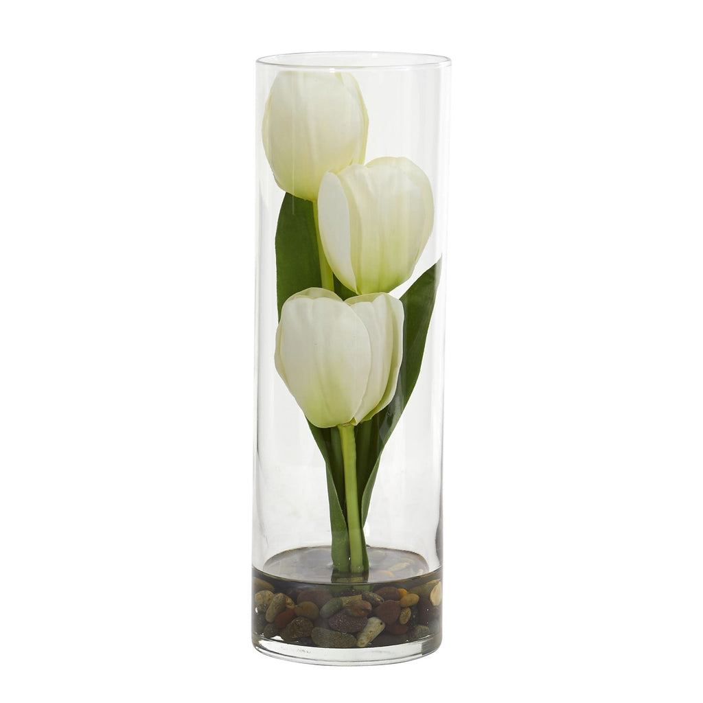 10” Tulips Artificial Arrangement in Cylinder Vase
