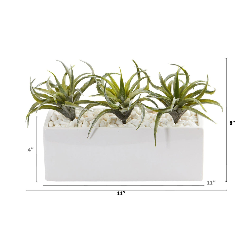 11” Air Plant Artificial Succulent in White Planter