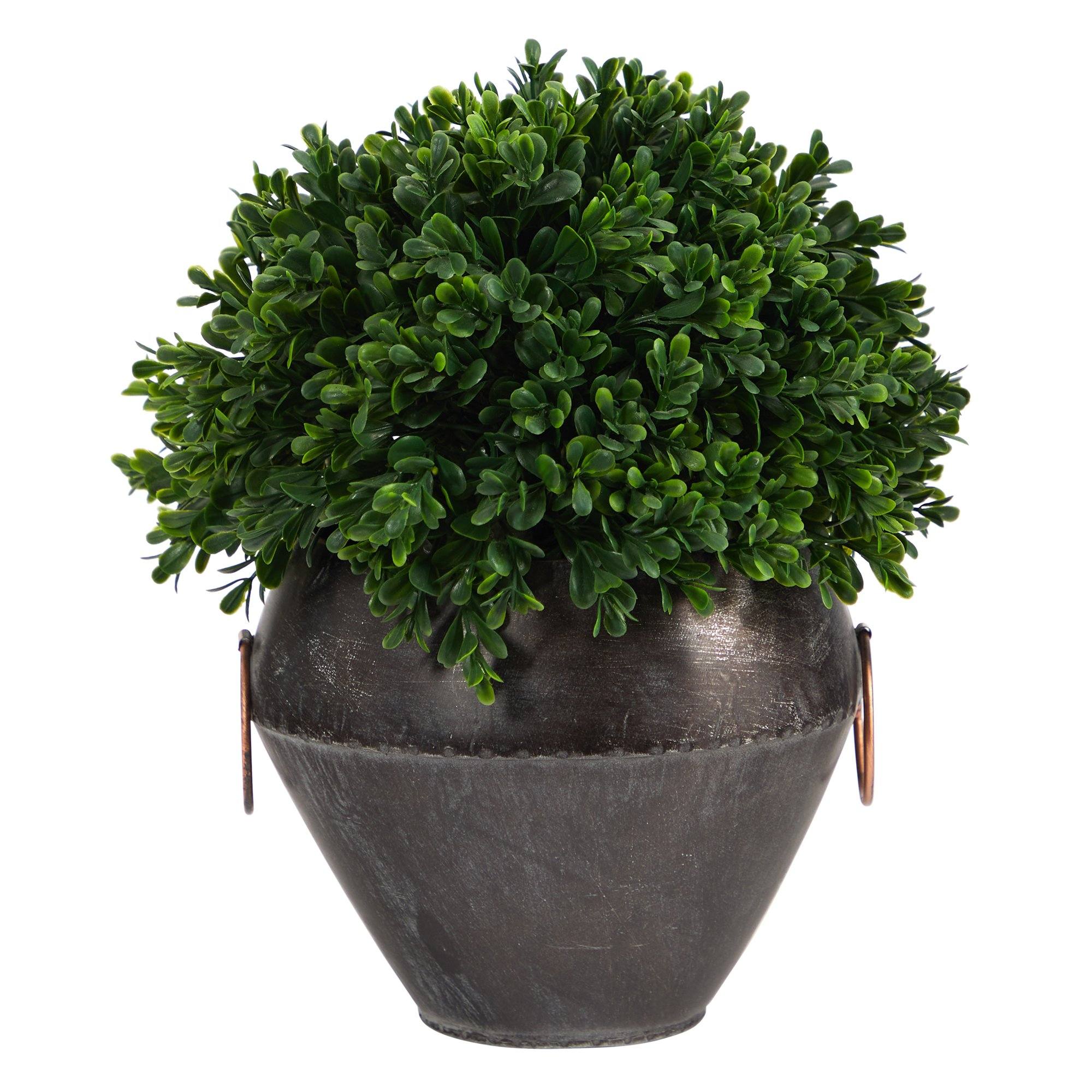 11” Boxwood Topiary Artificial Plant in Metal Bowl  (Indoor/Outdoor)