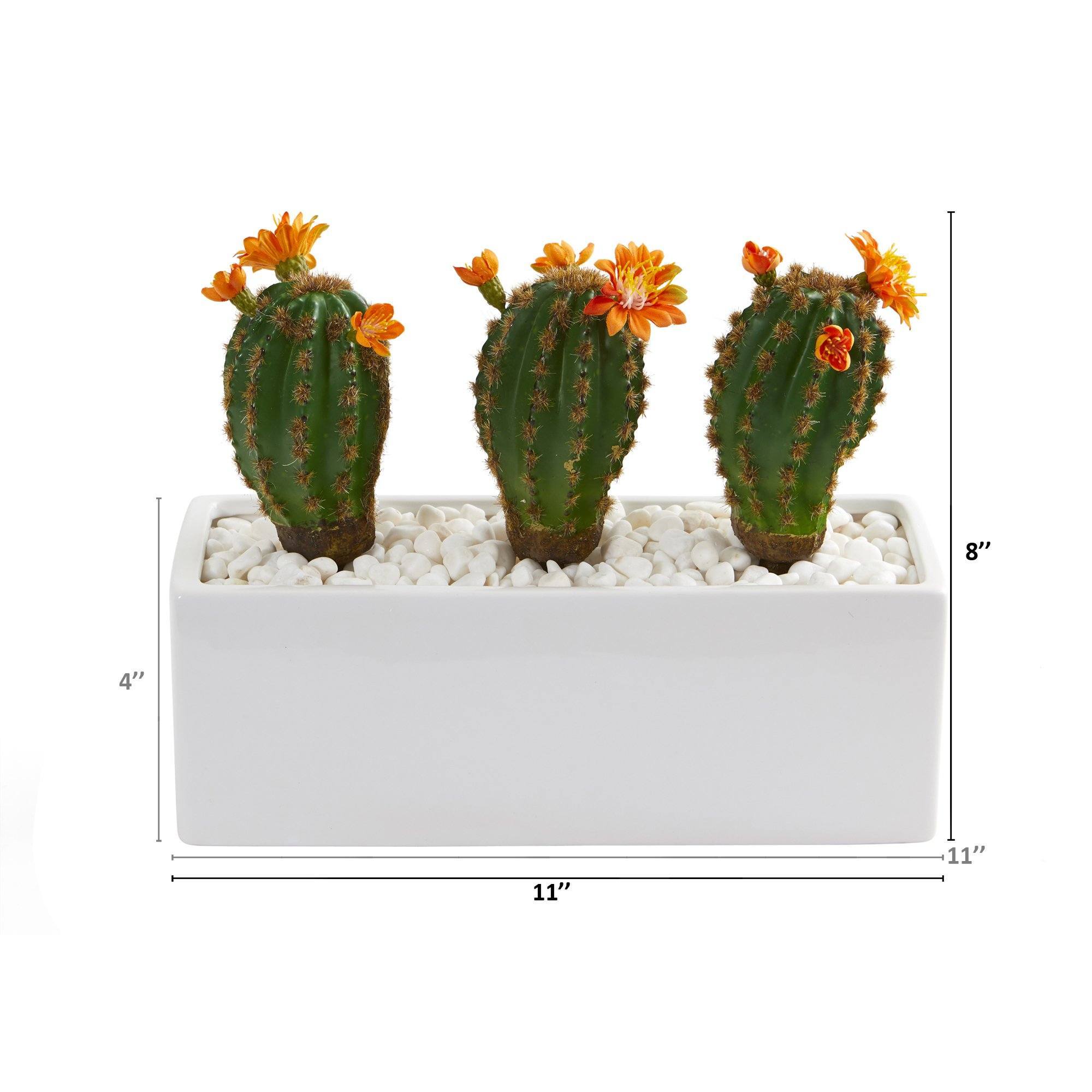 11” Cactus Succulent Artificial Plant in Glazed White Planter