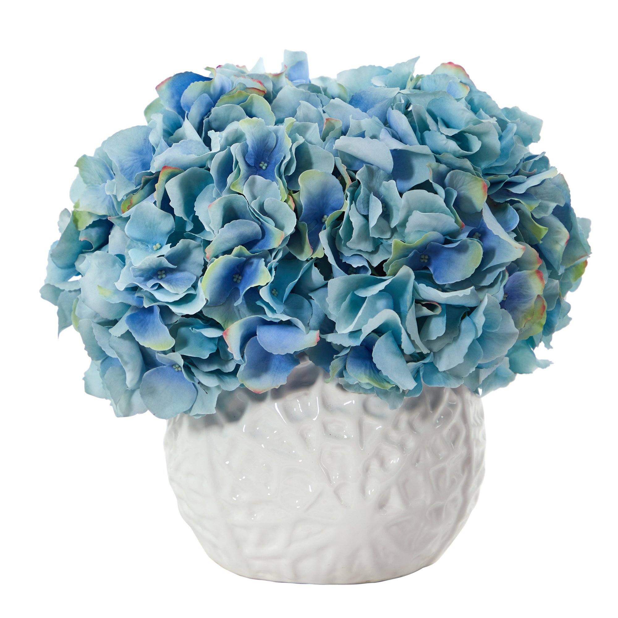 11” Hydrangea Artificial Arrangement in White Vase