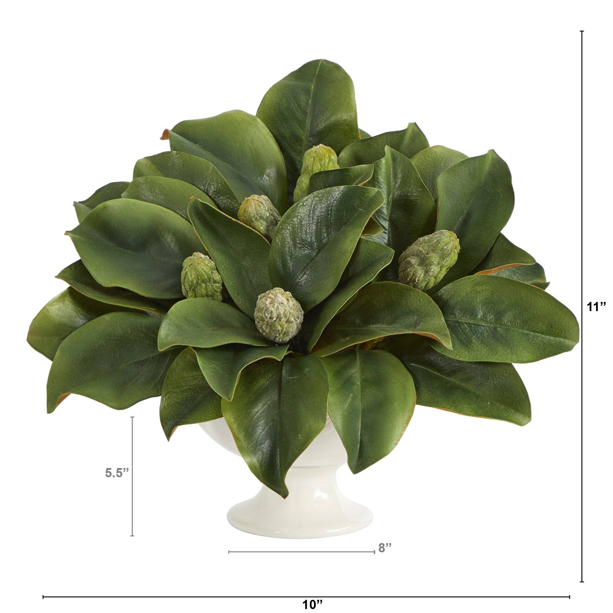 11” Magnolia Artificial Bud Plant in White Pedestal