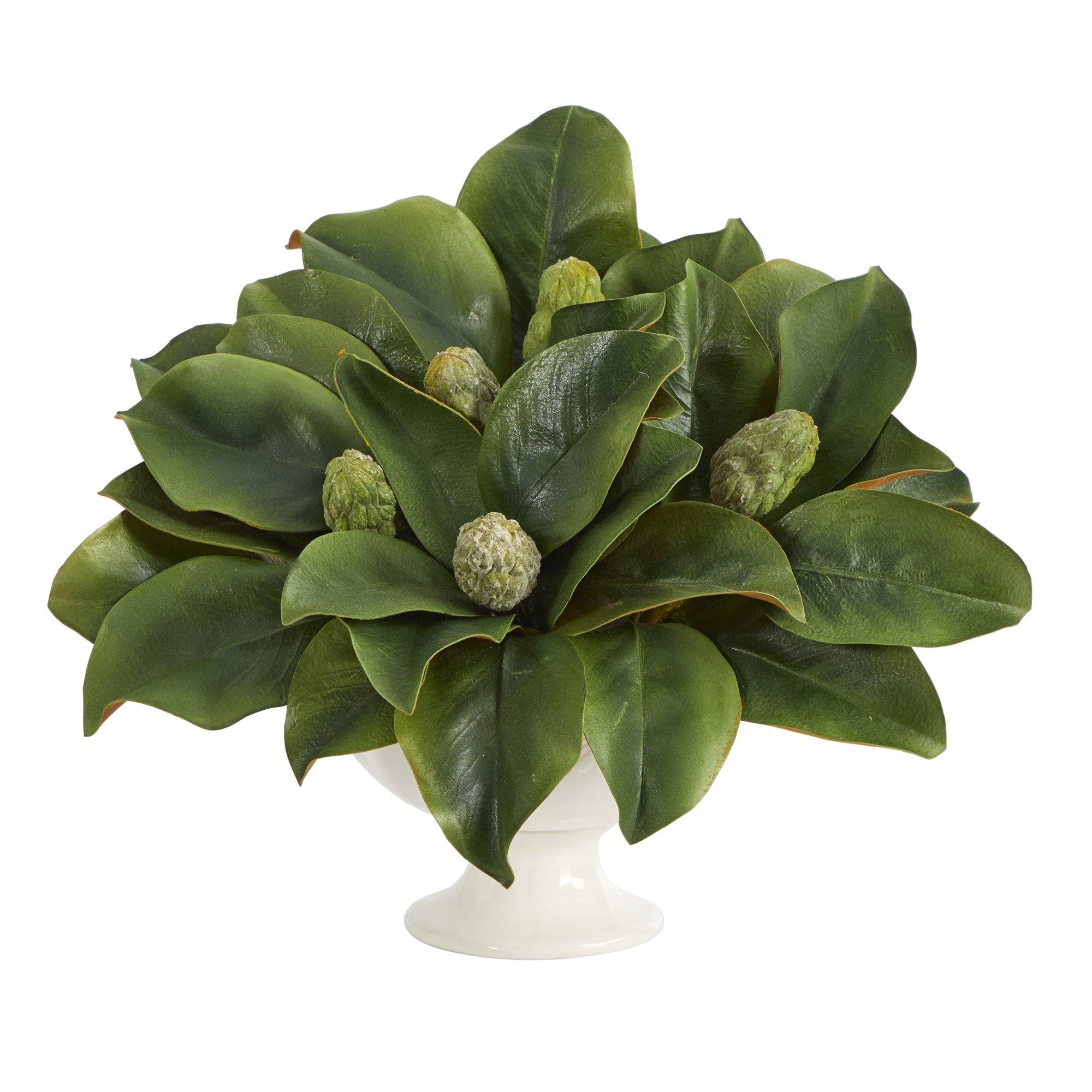 11” Magnolia Artificial Bud Plant in White Pedestal