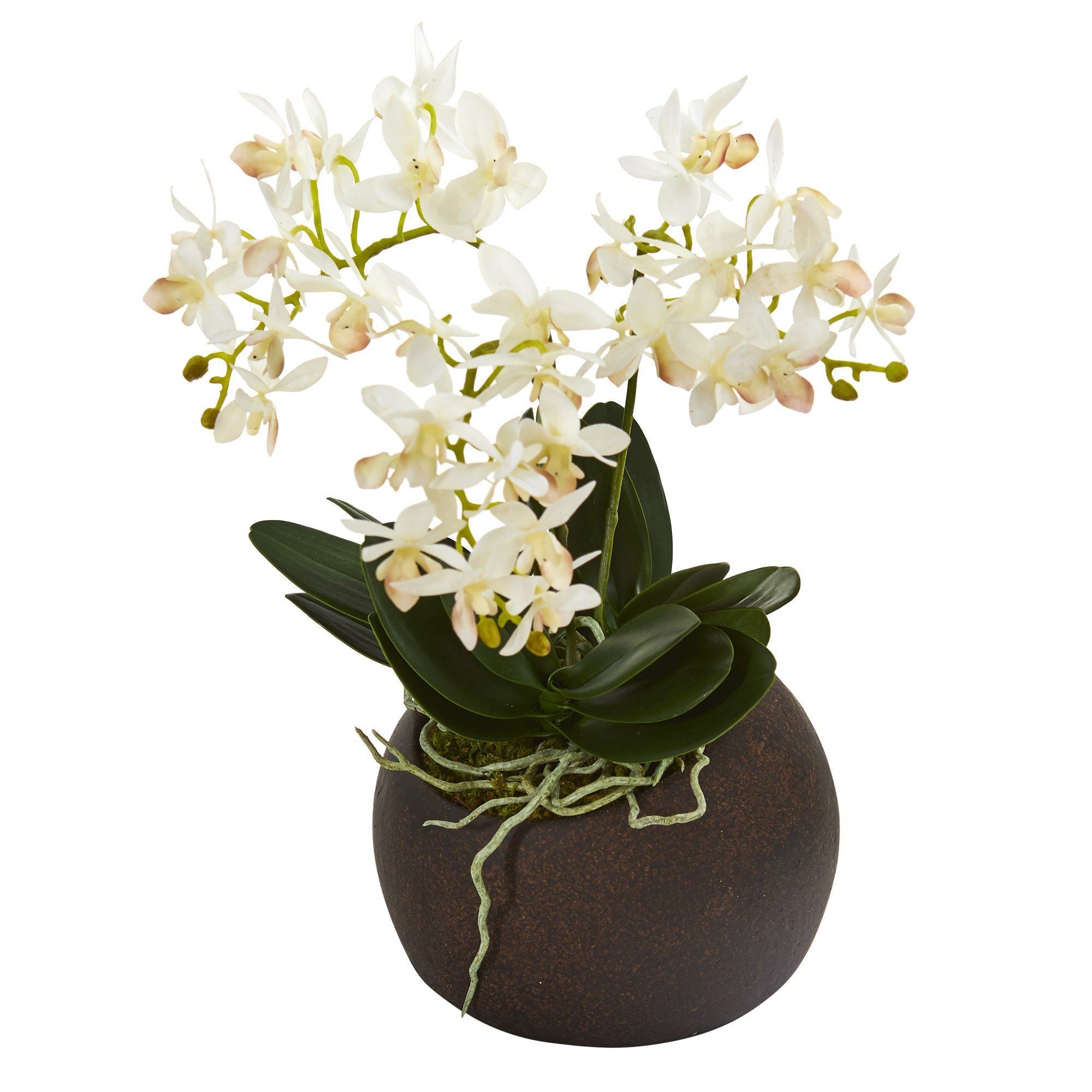 11” Mini Orchid Phalaenopsis Artificial Arrangement in Stone Vase