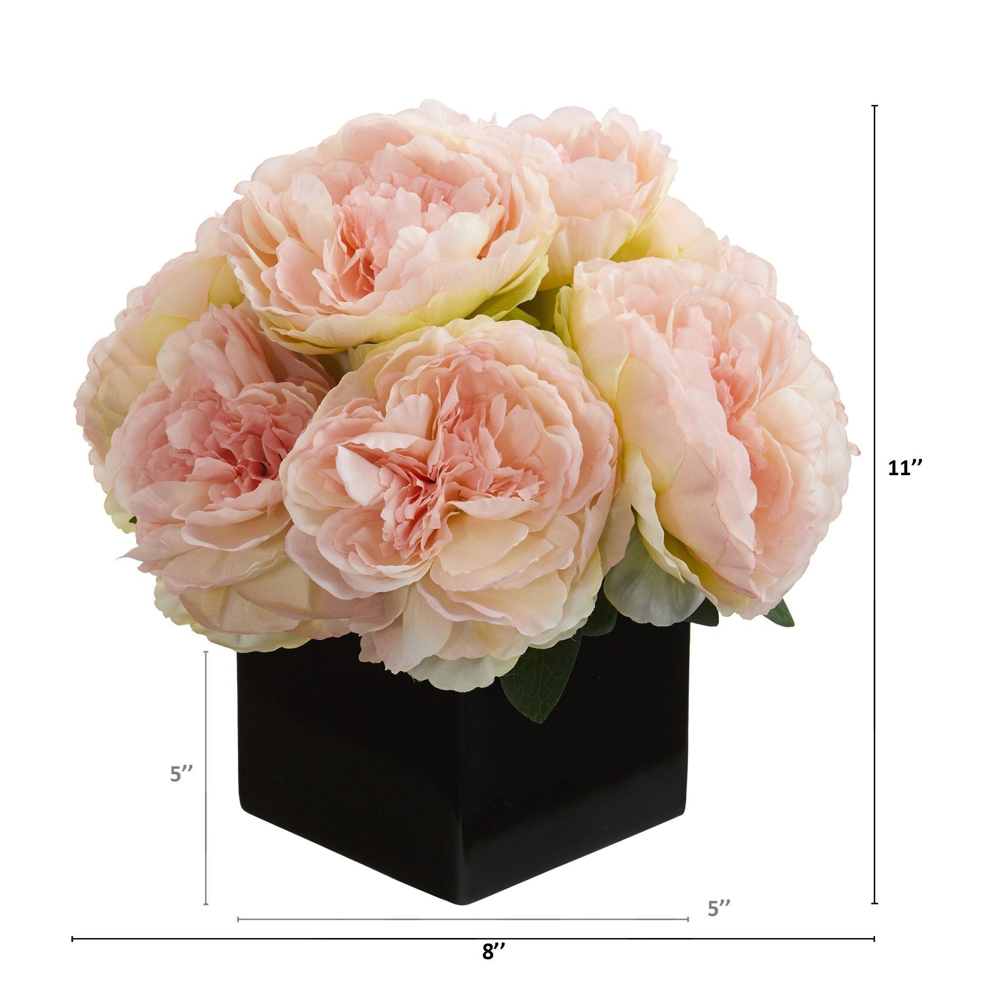 11” Peony Artificial Arrangement in Black Vase