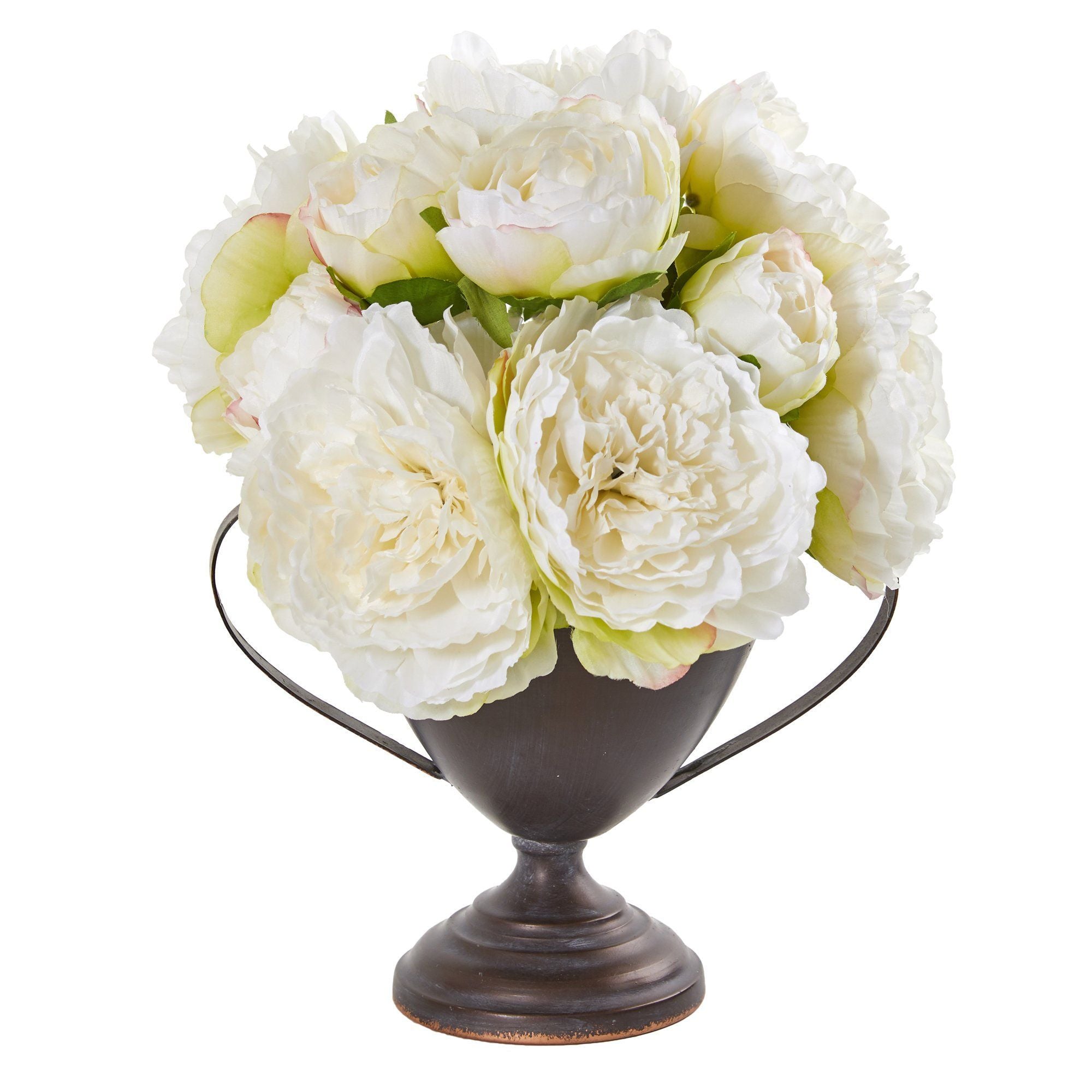 11” Peony Artificial Arrangement in Metal Goblet