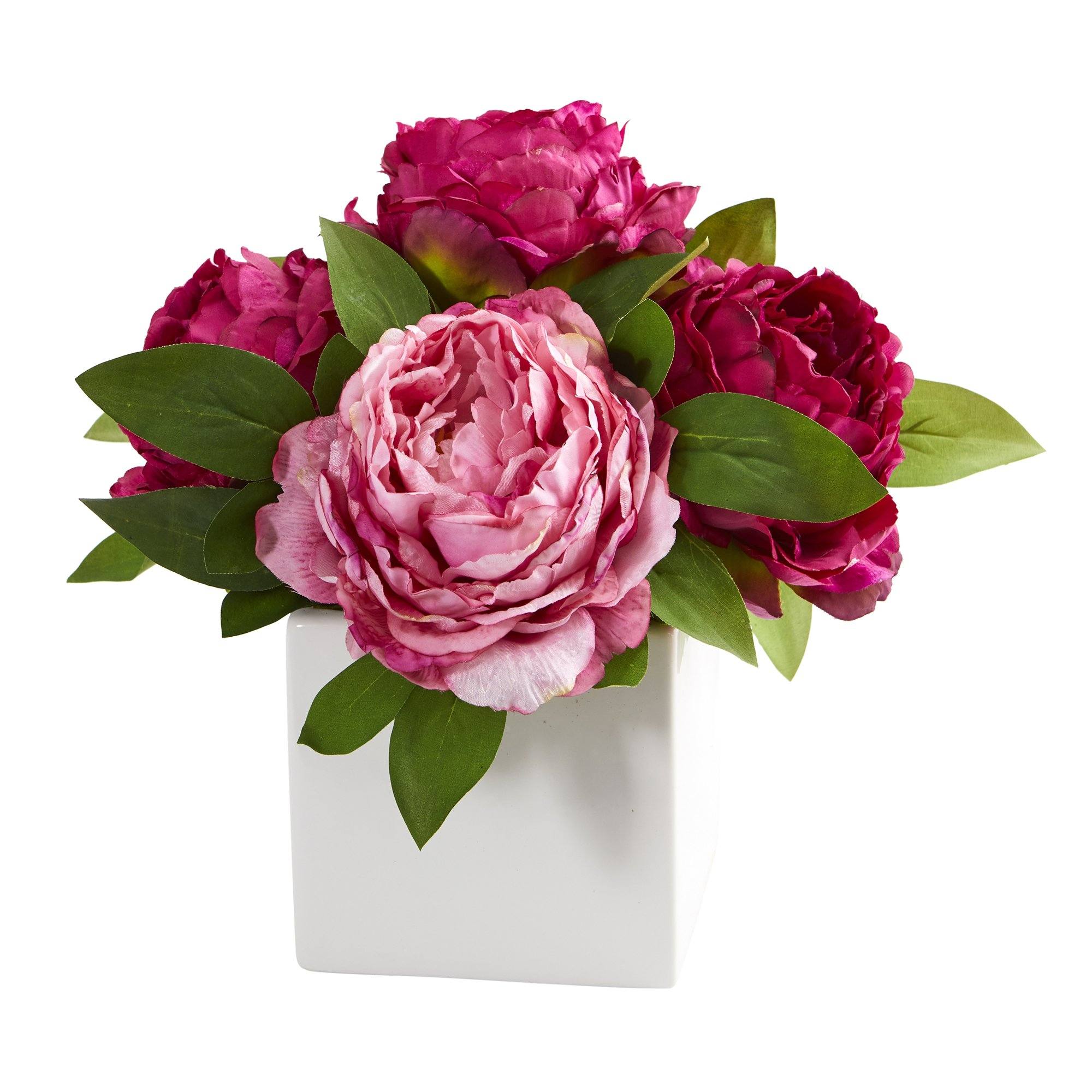 11” Peony Artificial Arrangement in White Vase