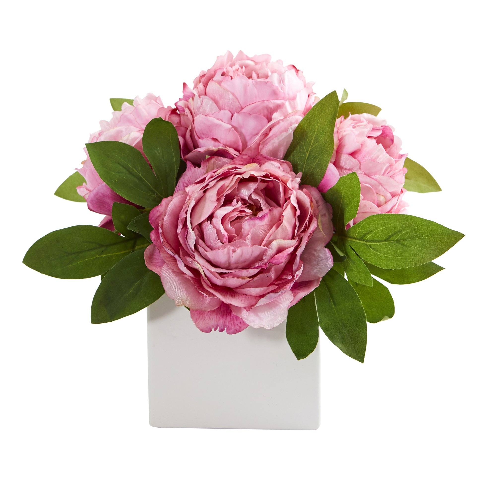 11” Peony Artificial Arrangement in White Vase