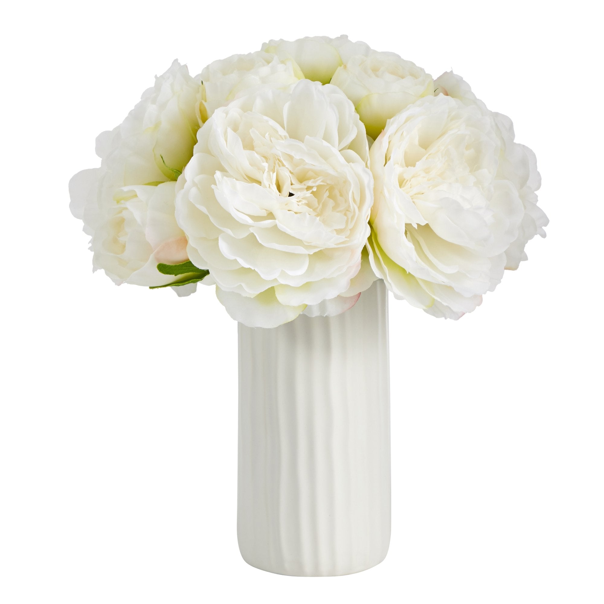 11” Peony Bouquet Artificial Arrangement in White Vase
