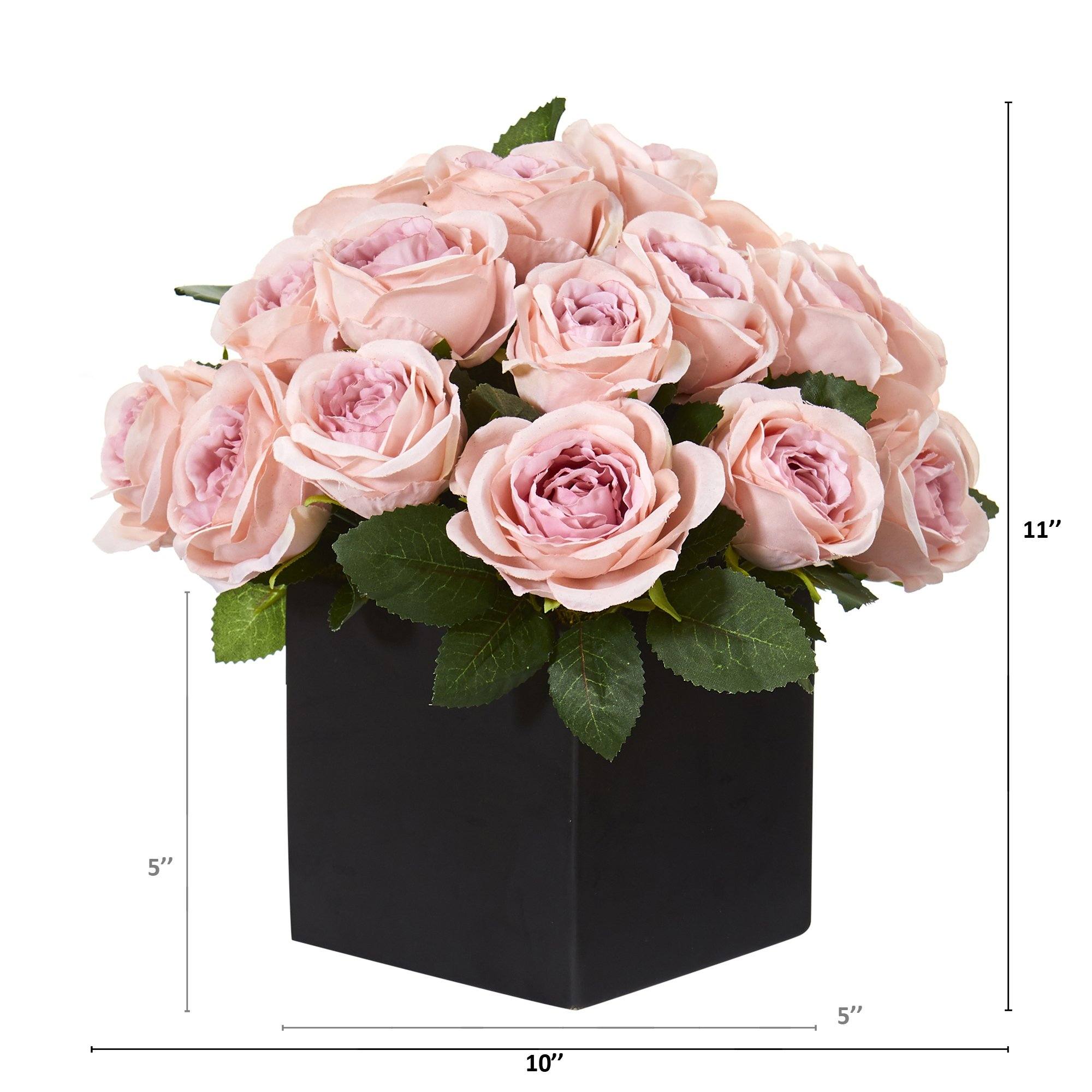 11” Rose Artificial Arrangement in Black Vase