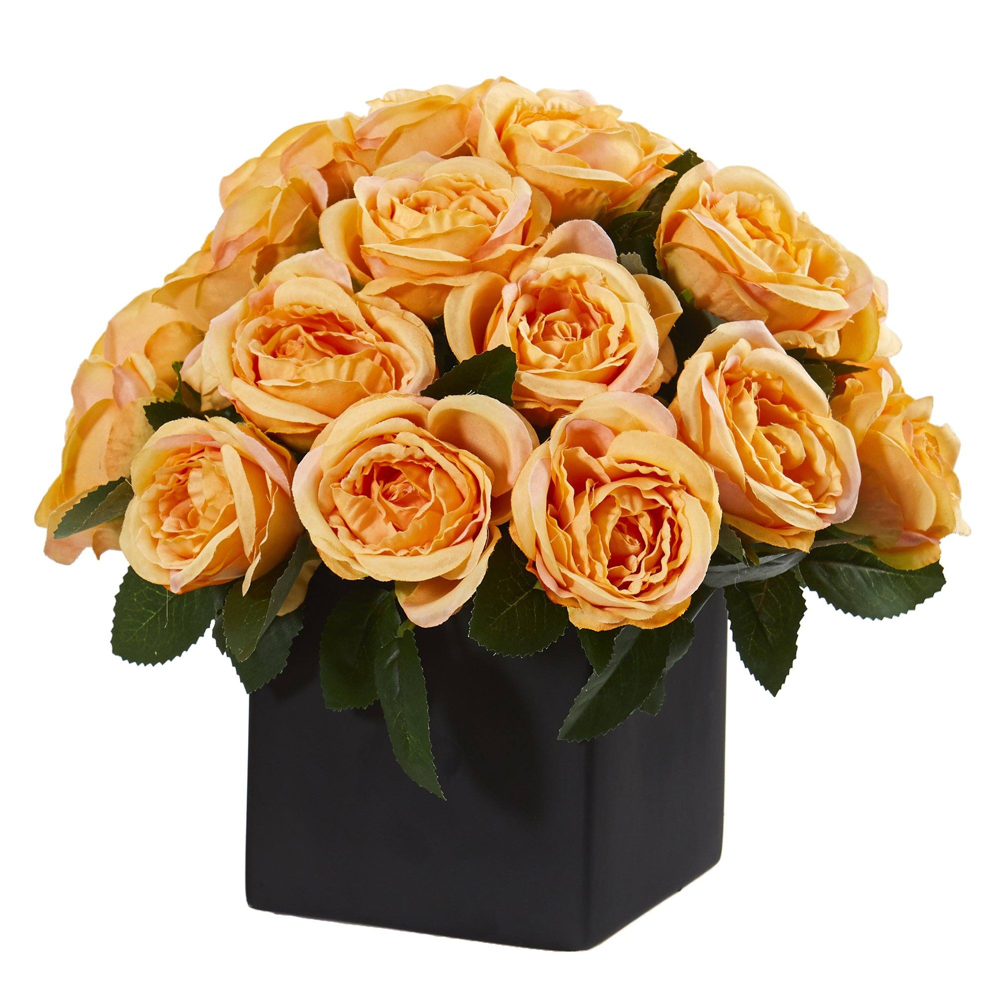 11” Rose Artificial Arrangement in Black Vase