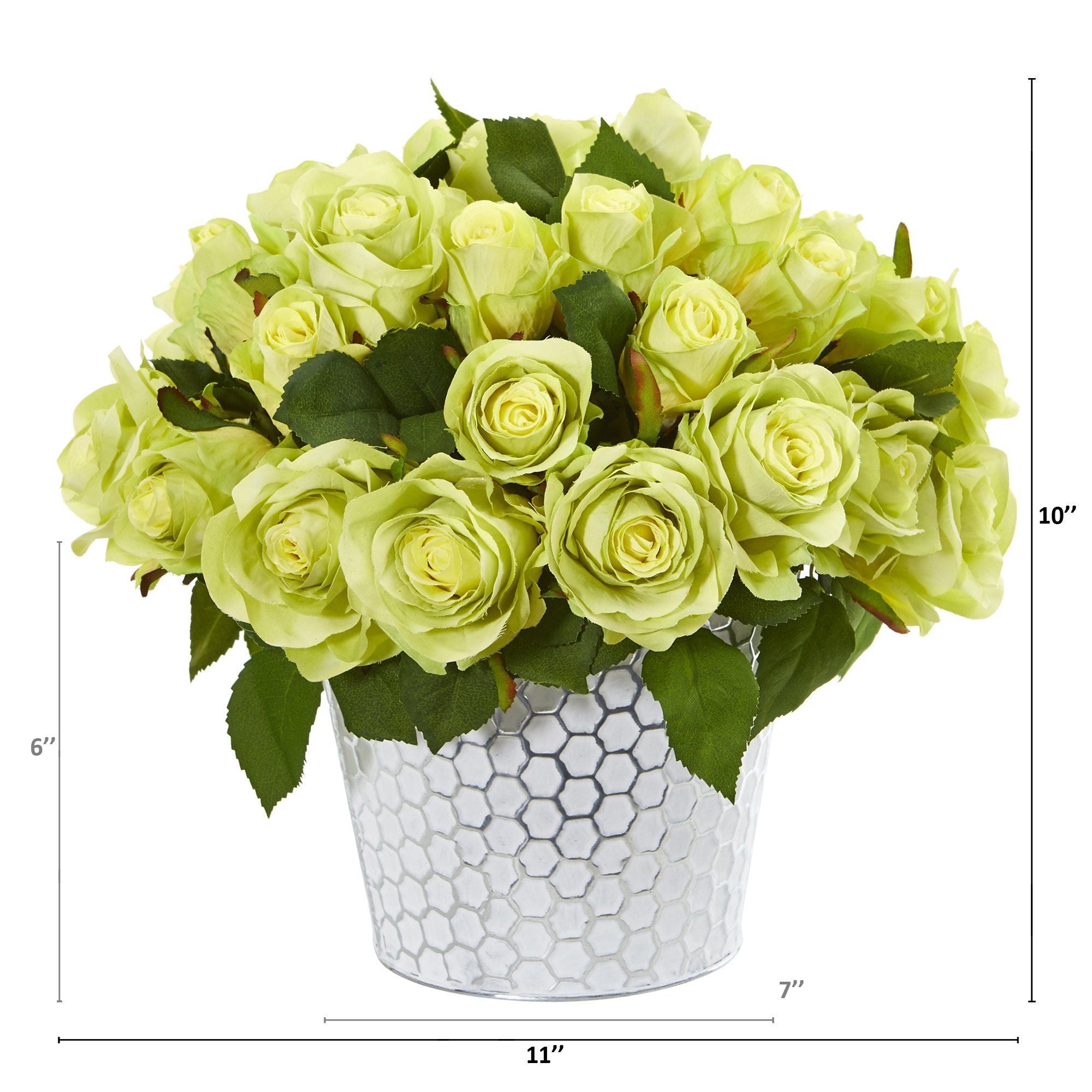 11” Rose Artificial Arrangement in Embossed White Planter