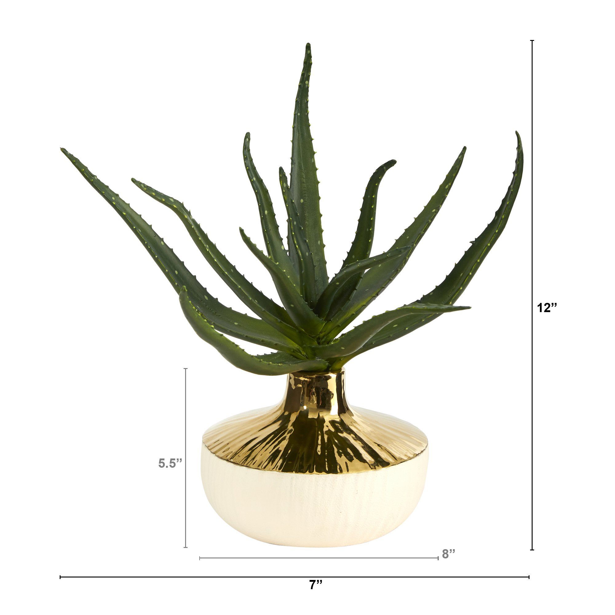 12” Aloe Succulent Artificial Plant in Gold and Cream Elegant Planter
