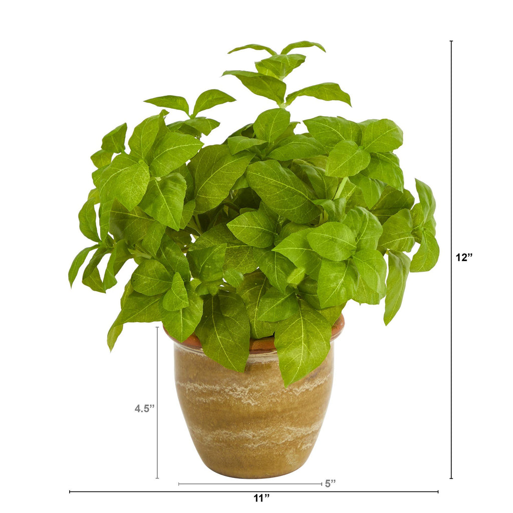 12” Basil Artificial Plant in Ceramic Planter