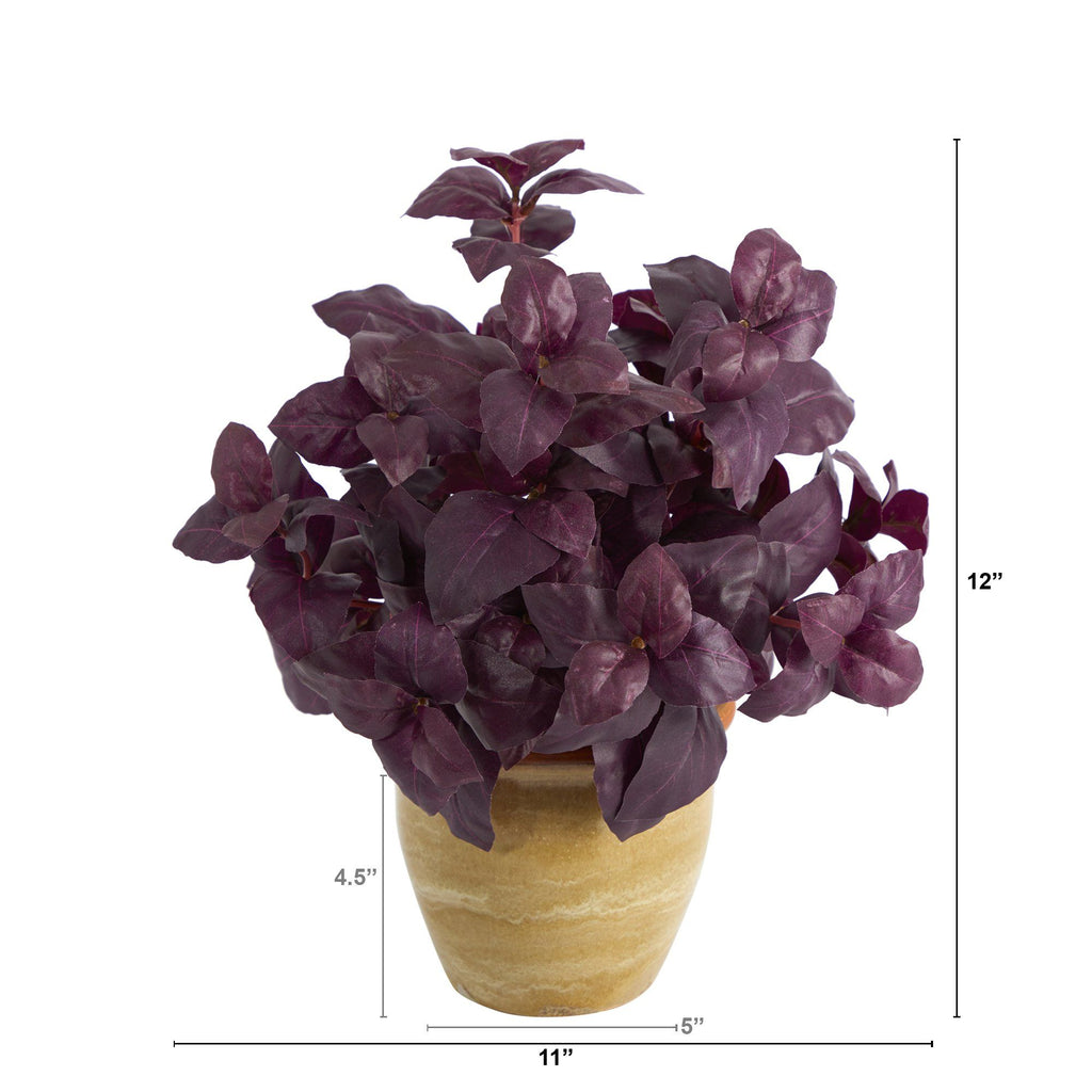 12” Basil Artificial Plant in Ceramic Planter