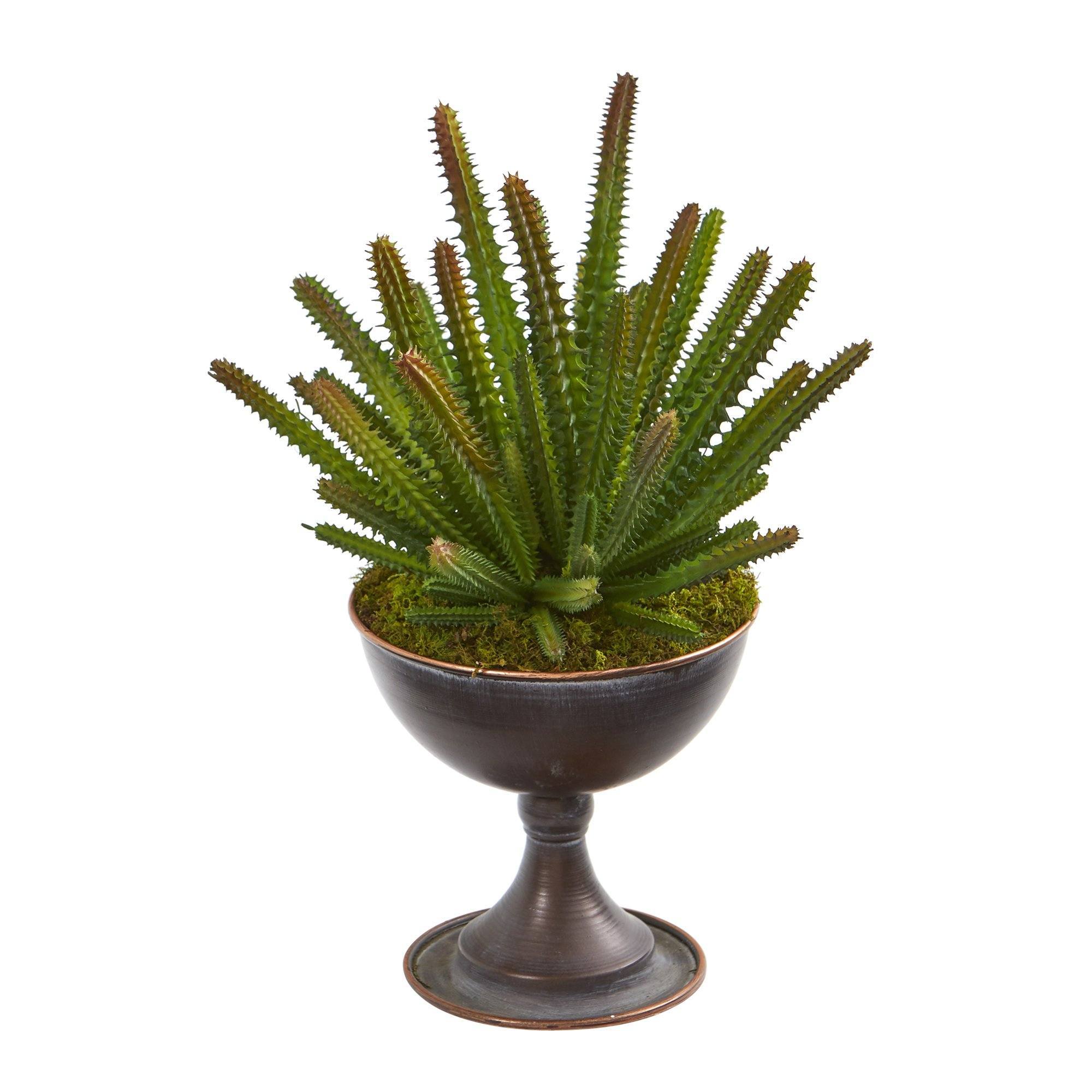 12” Cactus Succulent Artificial Plant in Metal Chalice