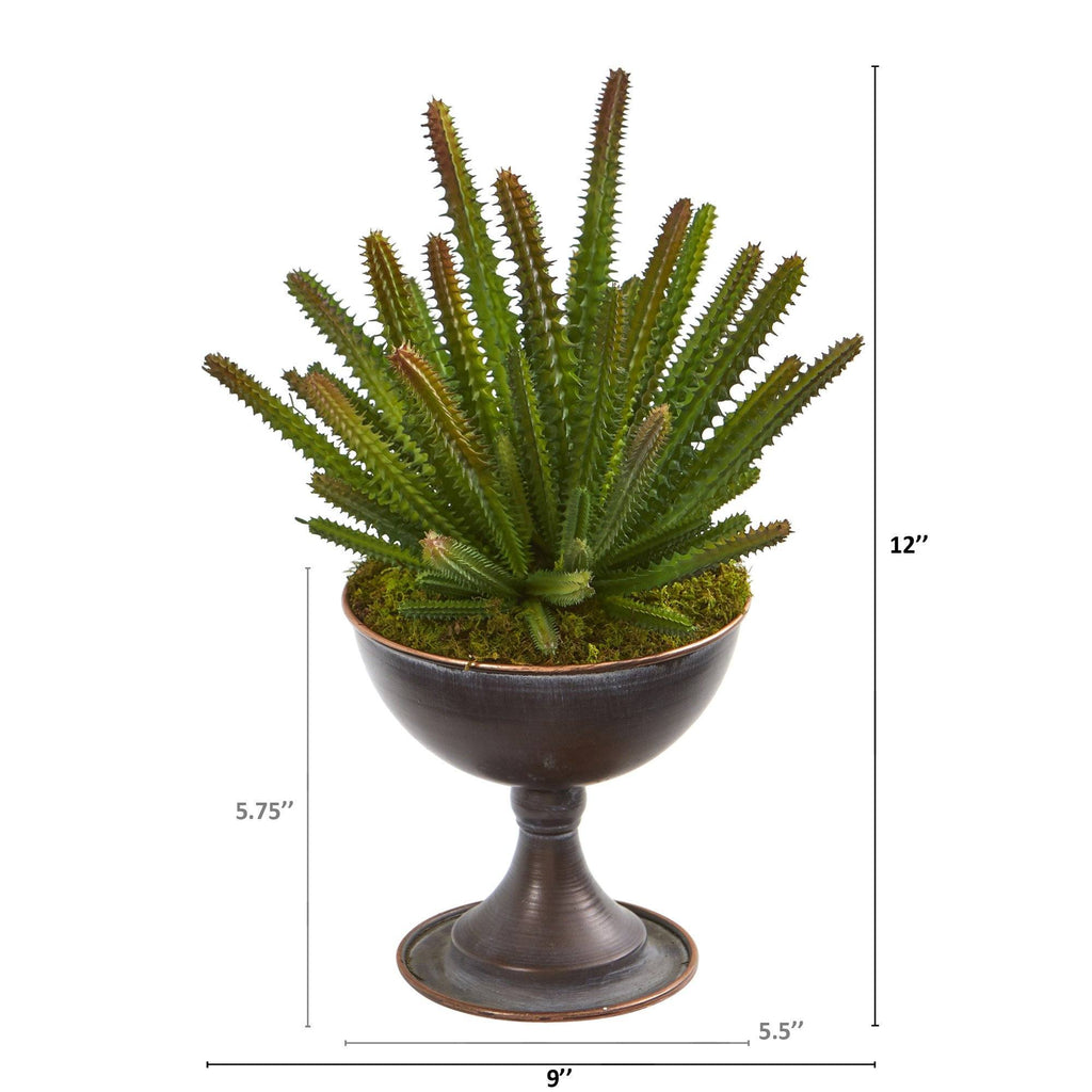 12” Cactus Succulent Artificial Plant in Metal Chalice