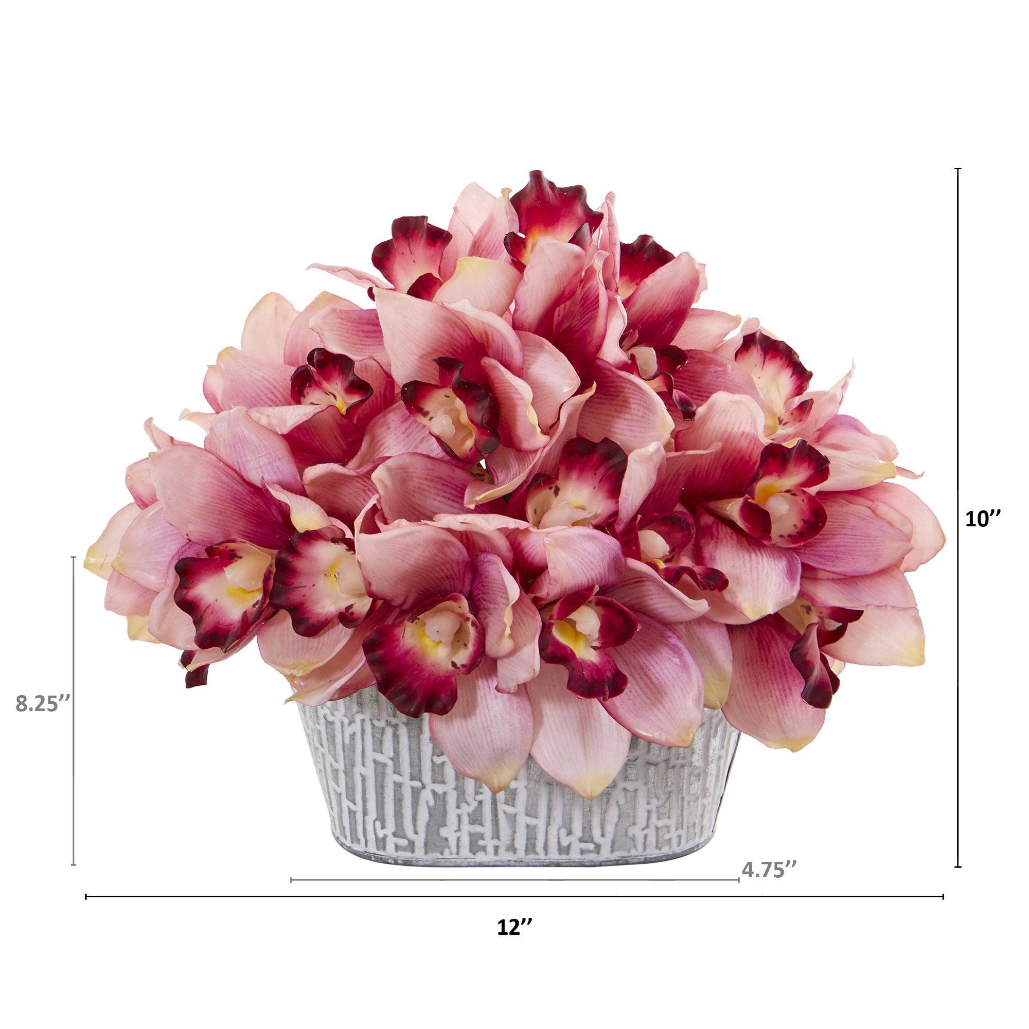 12” Cymbidium Orchid Arrangement in Tin White Vase