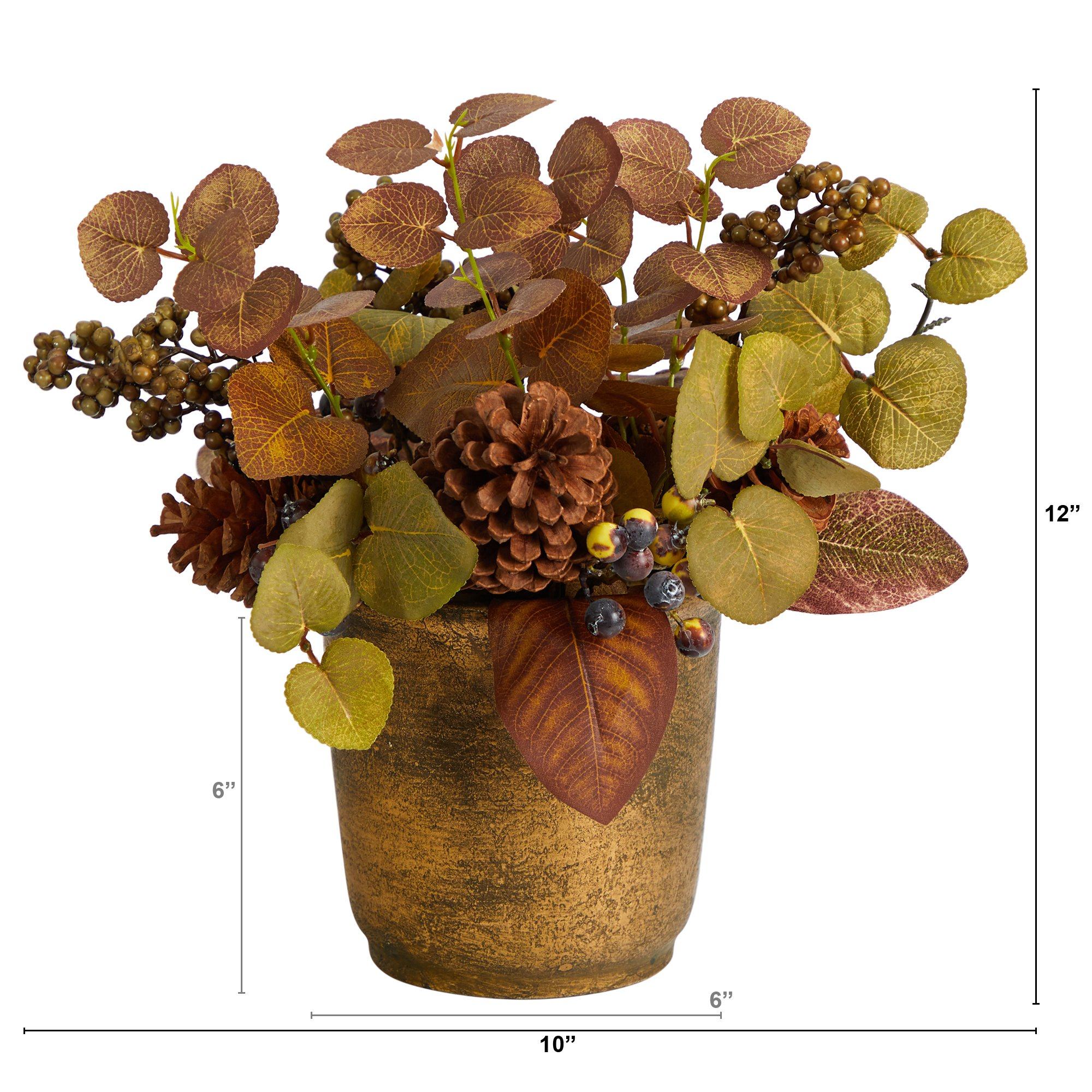 12” Fall Eucalyptus, Pinecones and Berries Artificial Autumn Arrangement in Decorative Vase