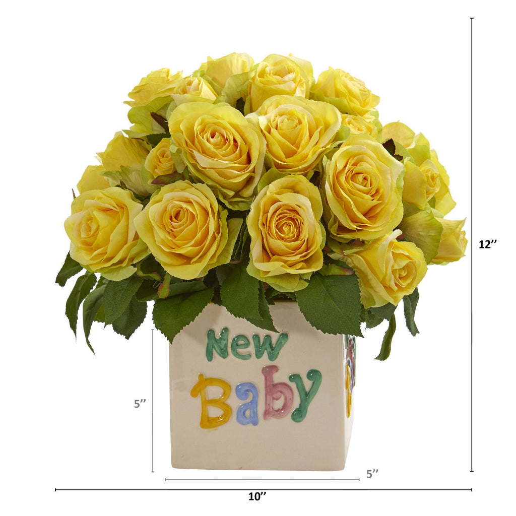 12” Rose Artificial Arrangement in “New Baby” Vase