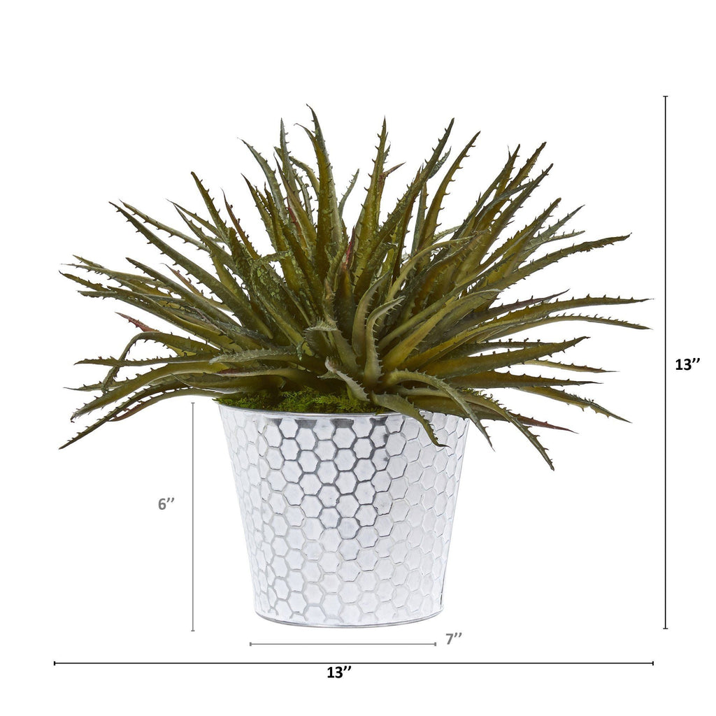13” Aloe Artificial Plant in White Embossed Planter