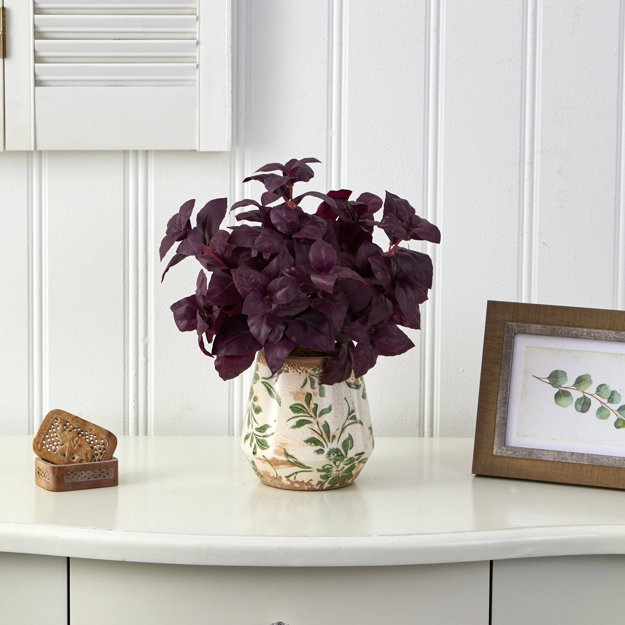 13” Basil Artificial Plant in Floral Planter