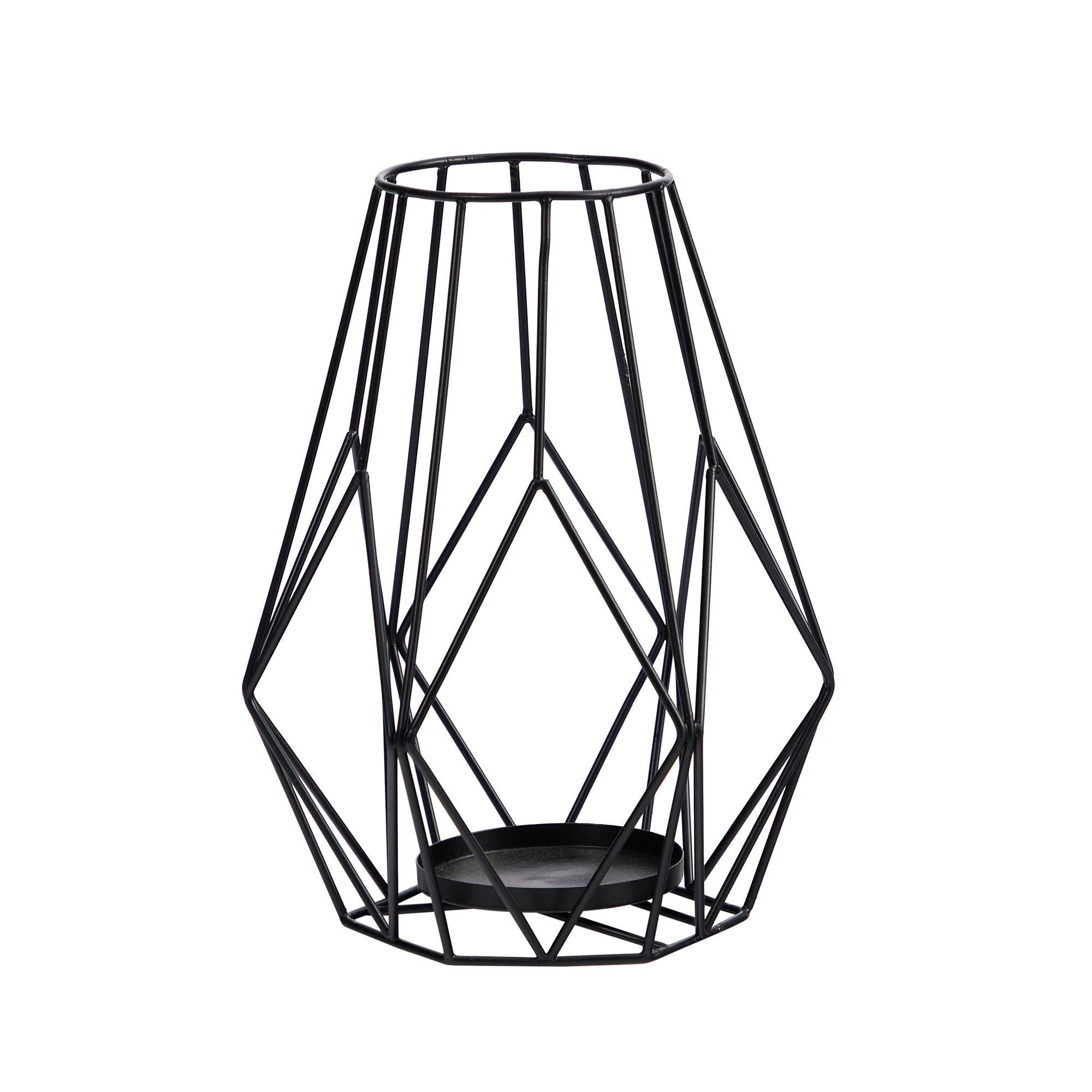 13” Geometric Black Metal Wire Votive Tea Lantern Candle Holder
