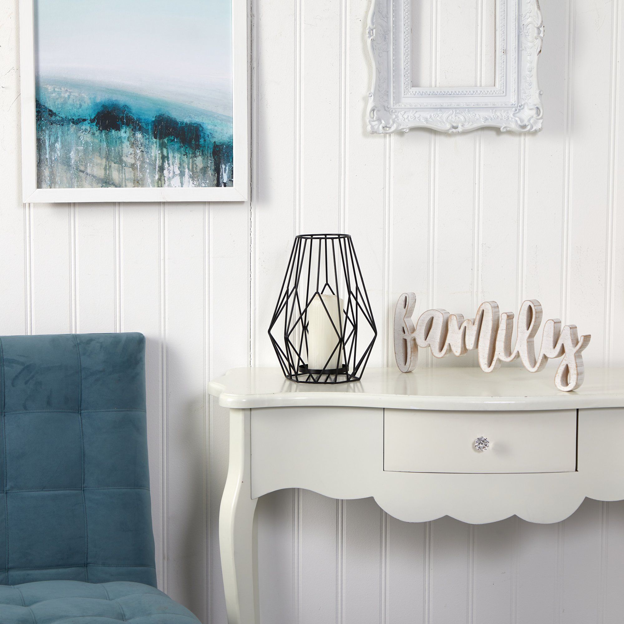 13” Geometric Black Metal Wire Votive Tea Lantern Candle Holder