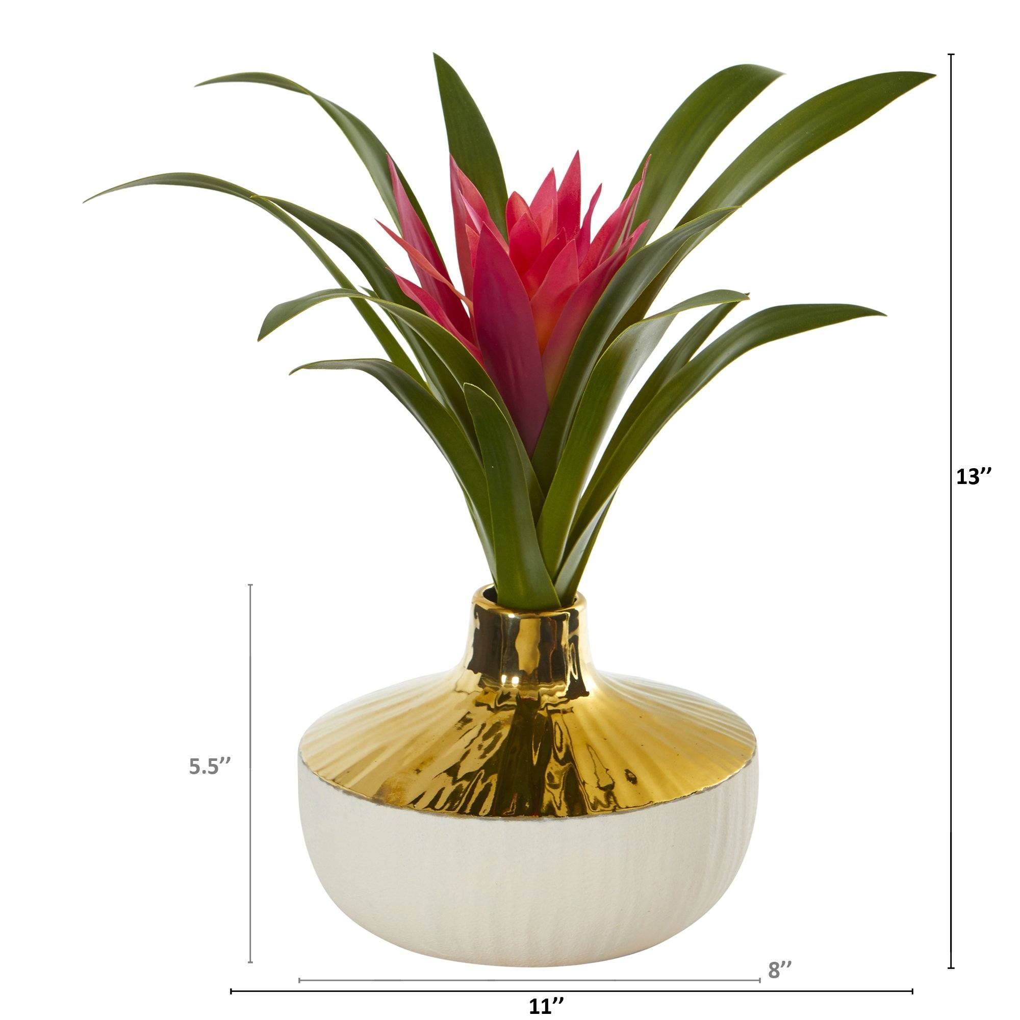 13” Ginger Artificial Plant in Gold and Cream Elegant Vase