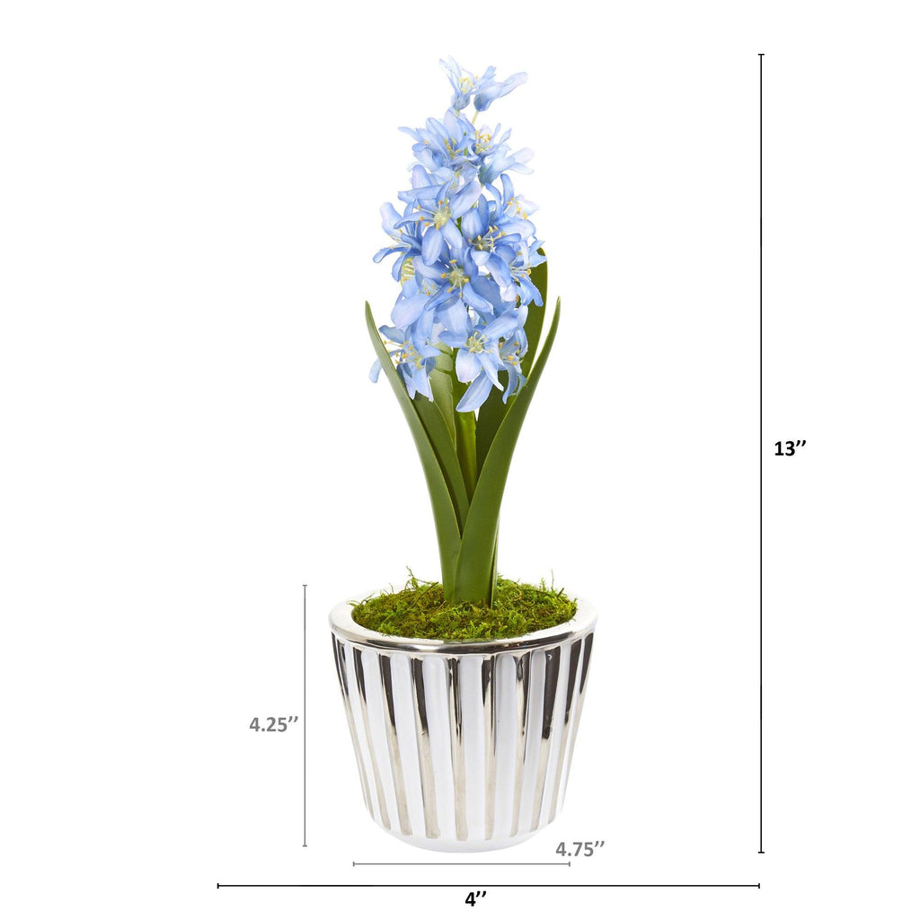 13” Hyacinth Artificial Arrangement in White Vase with Silver Trimming (Set of 2)
