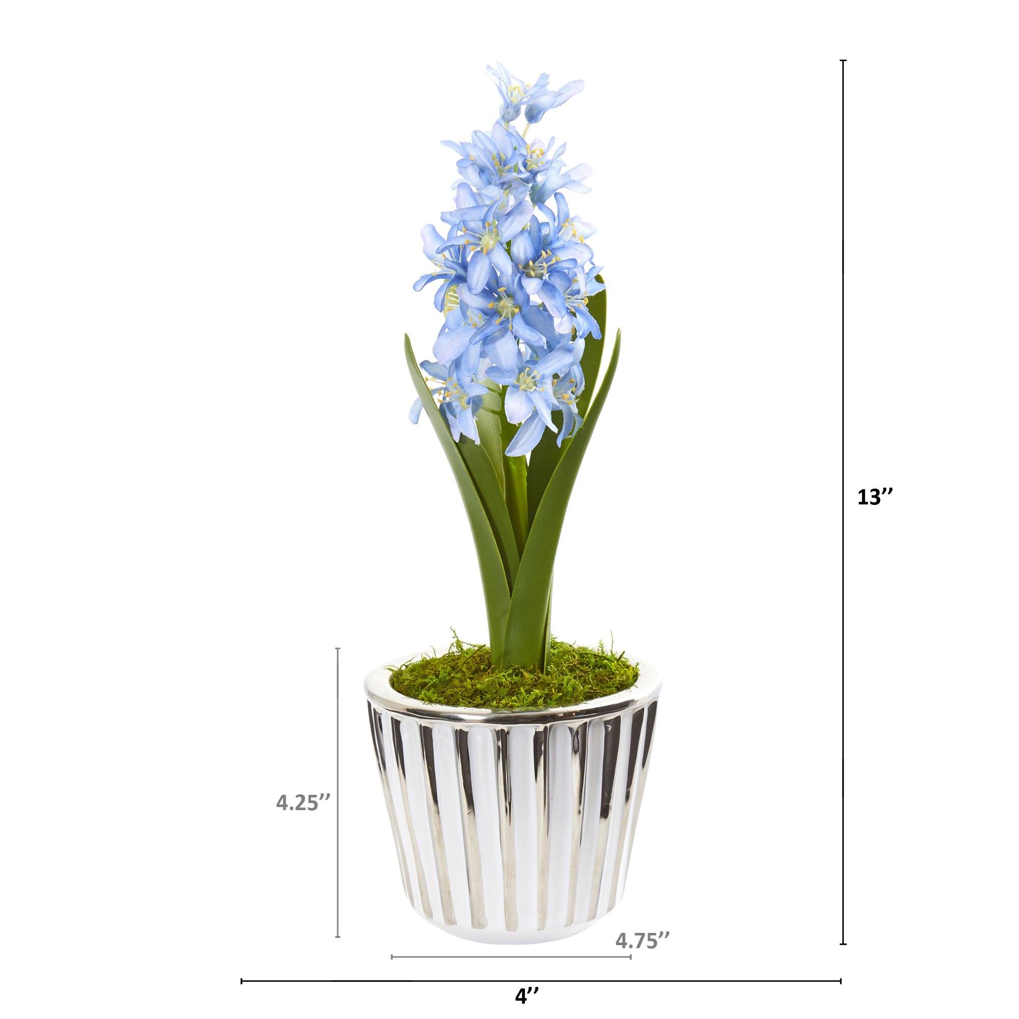 13” Hyacinth Artificial Arrangement in White Vase with Silver Trimming (Set of 2)