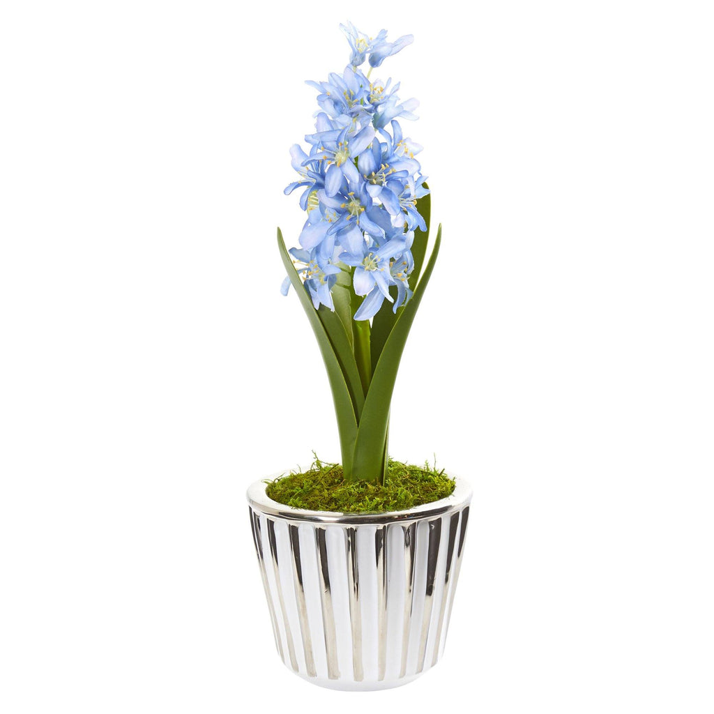 13” Hyacinth Artificial Arrangement in White Vase with Silver Trimming (Set of 2)