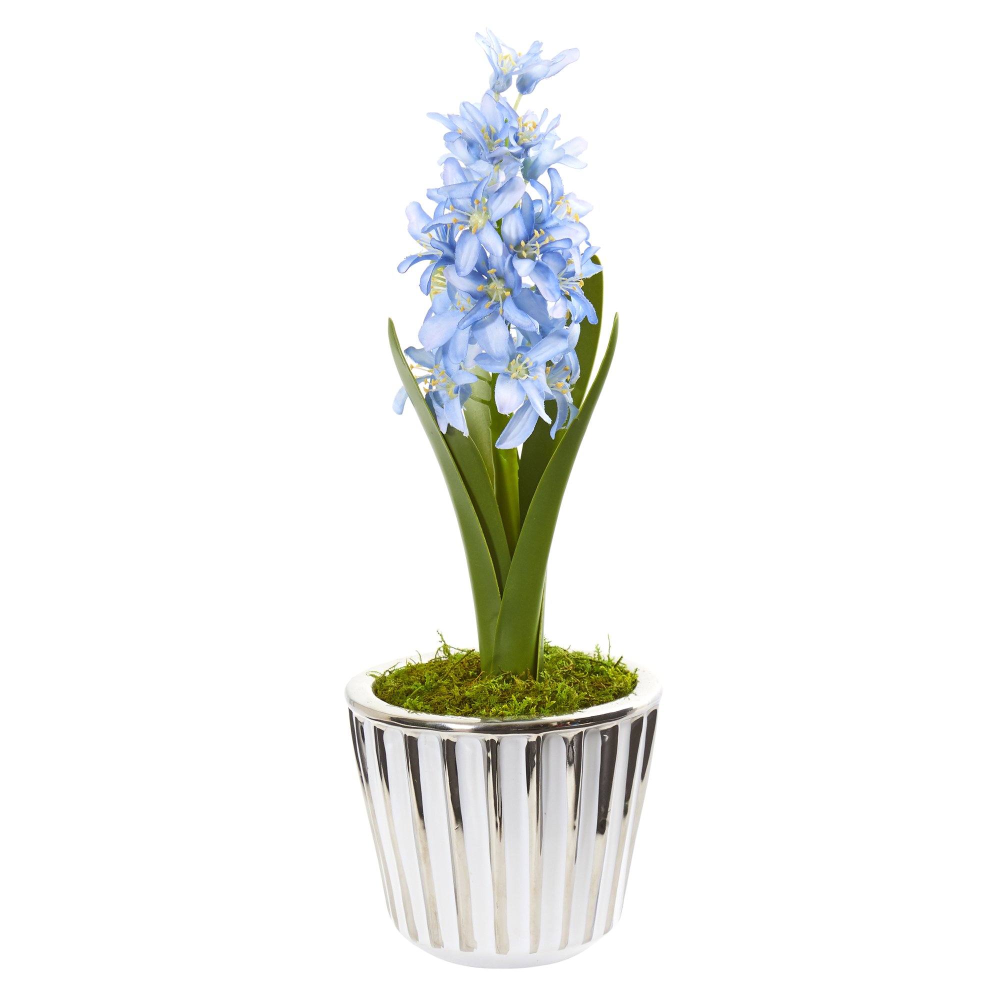 13” Hyacinth Artificial Arrangement in White Vase with Silver Trimming (Set of 2)