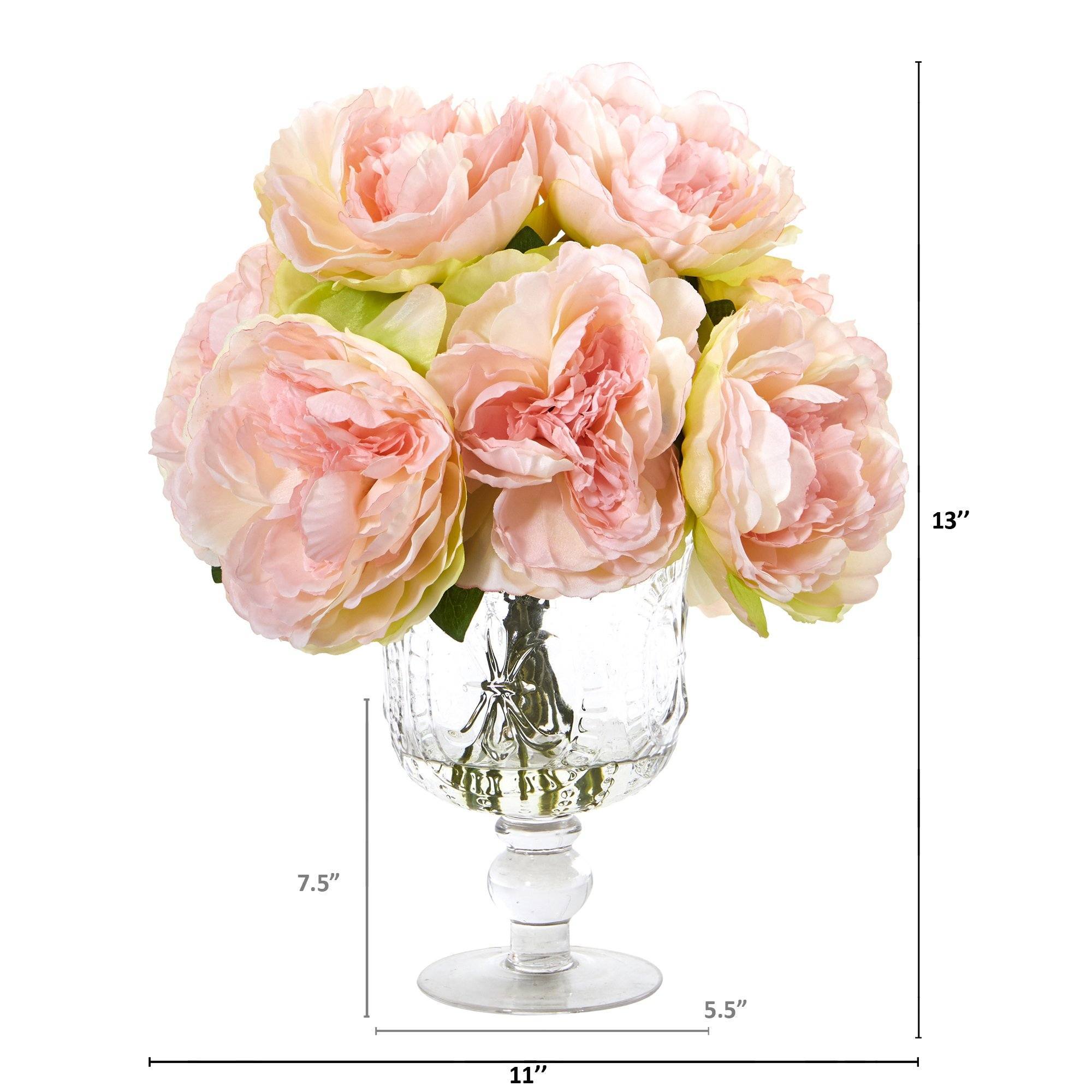13” Peony Artificial Arrangement in Royal Glass Urn